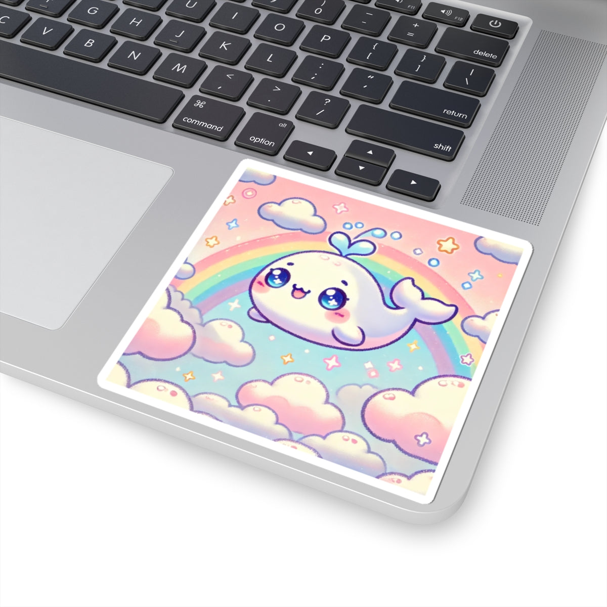 Kawaii Rainbow Whale Pastel Cloud Sticker