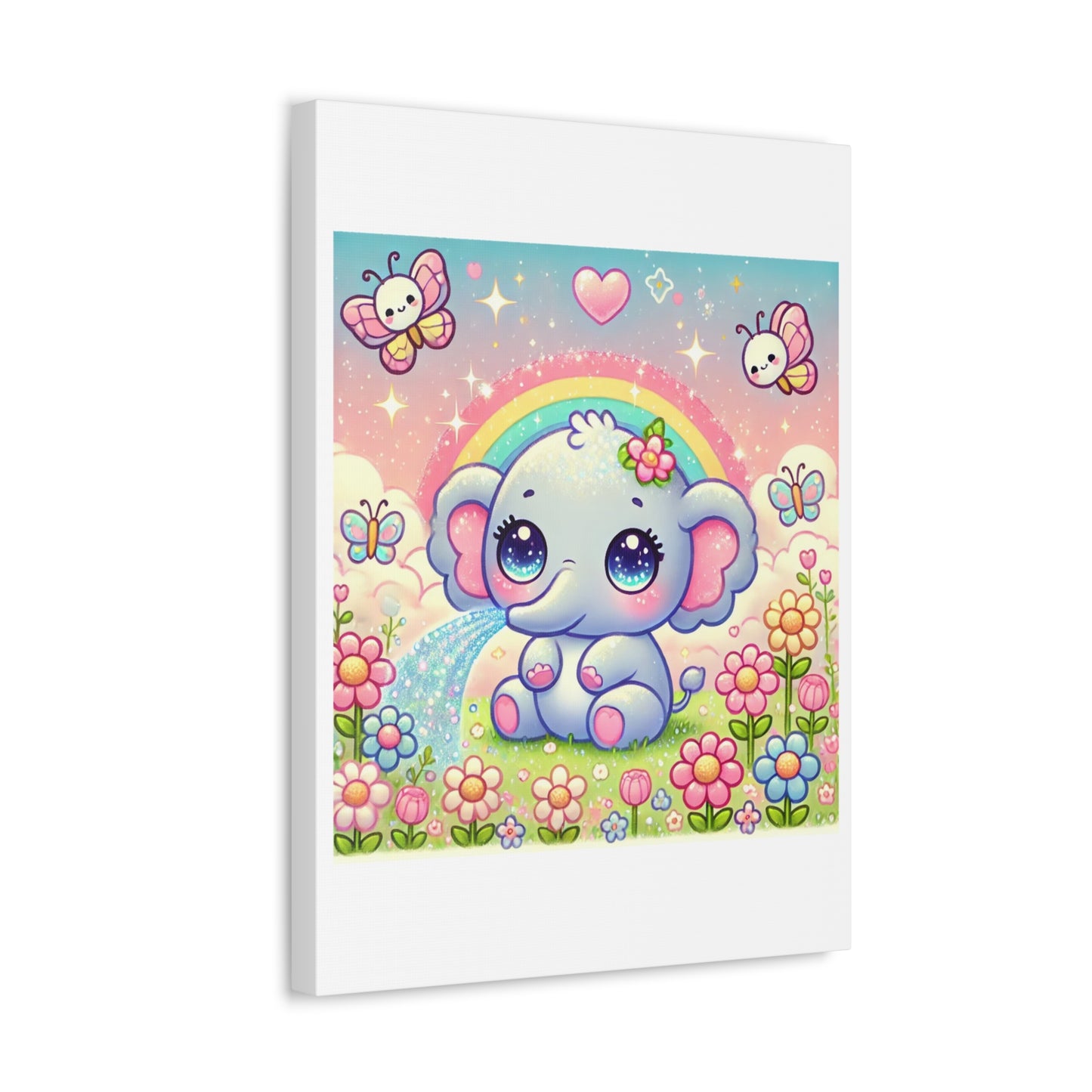 Pastel Rainbow Baby Elephant Floral Canvas Wall Art