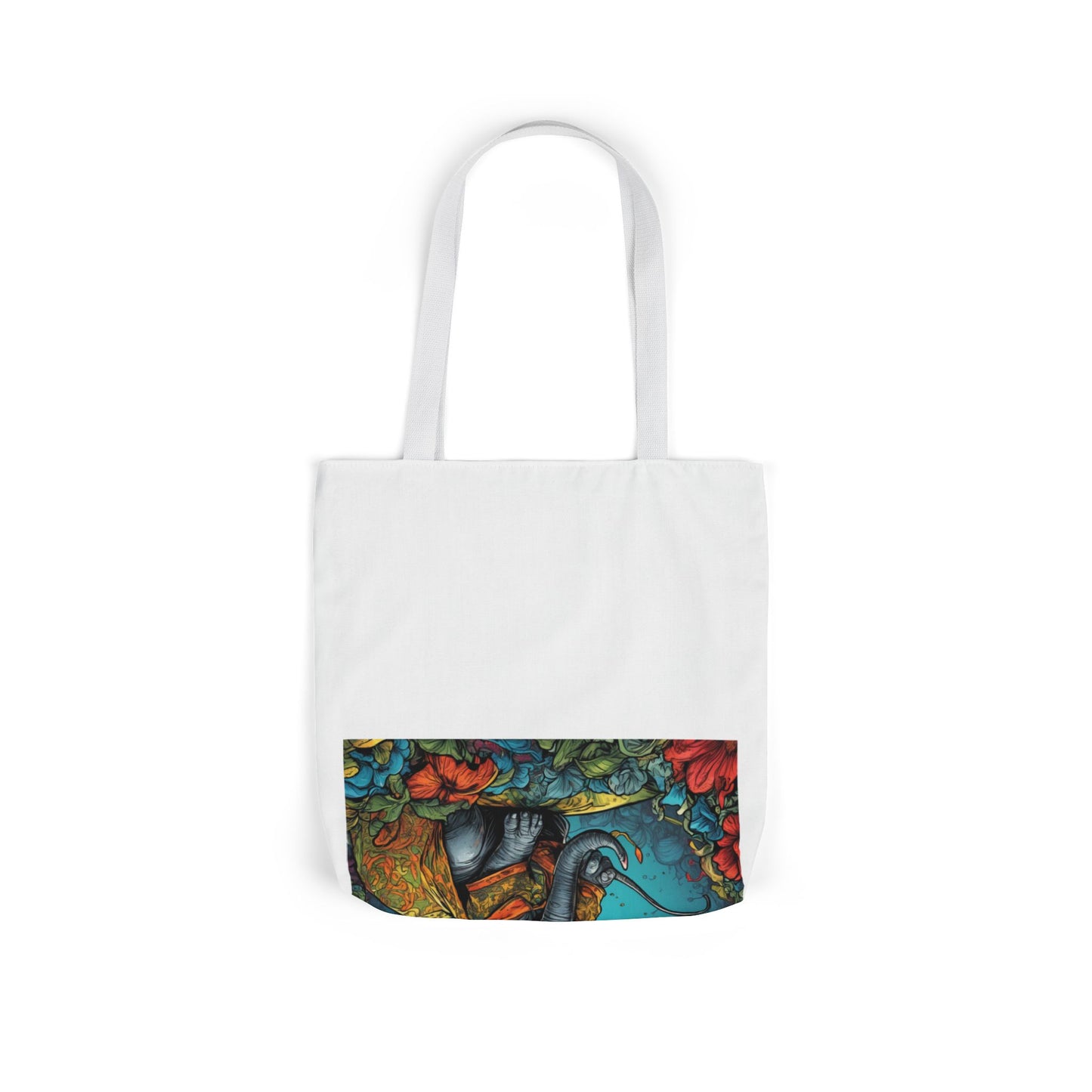Colorful Storybook Elephant Floral Canvas Tote Bag