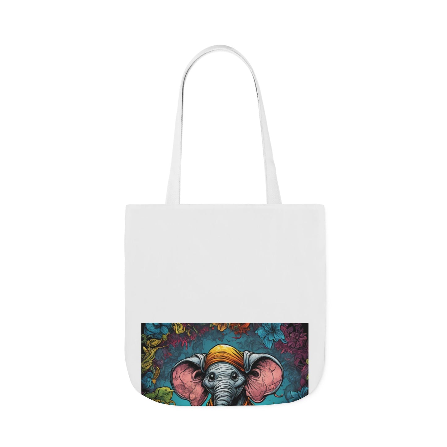 Colorful Storybook Elephant Floral Canvas Tote Bag