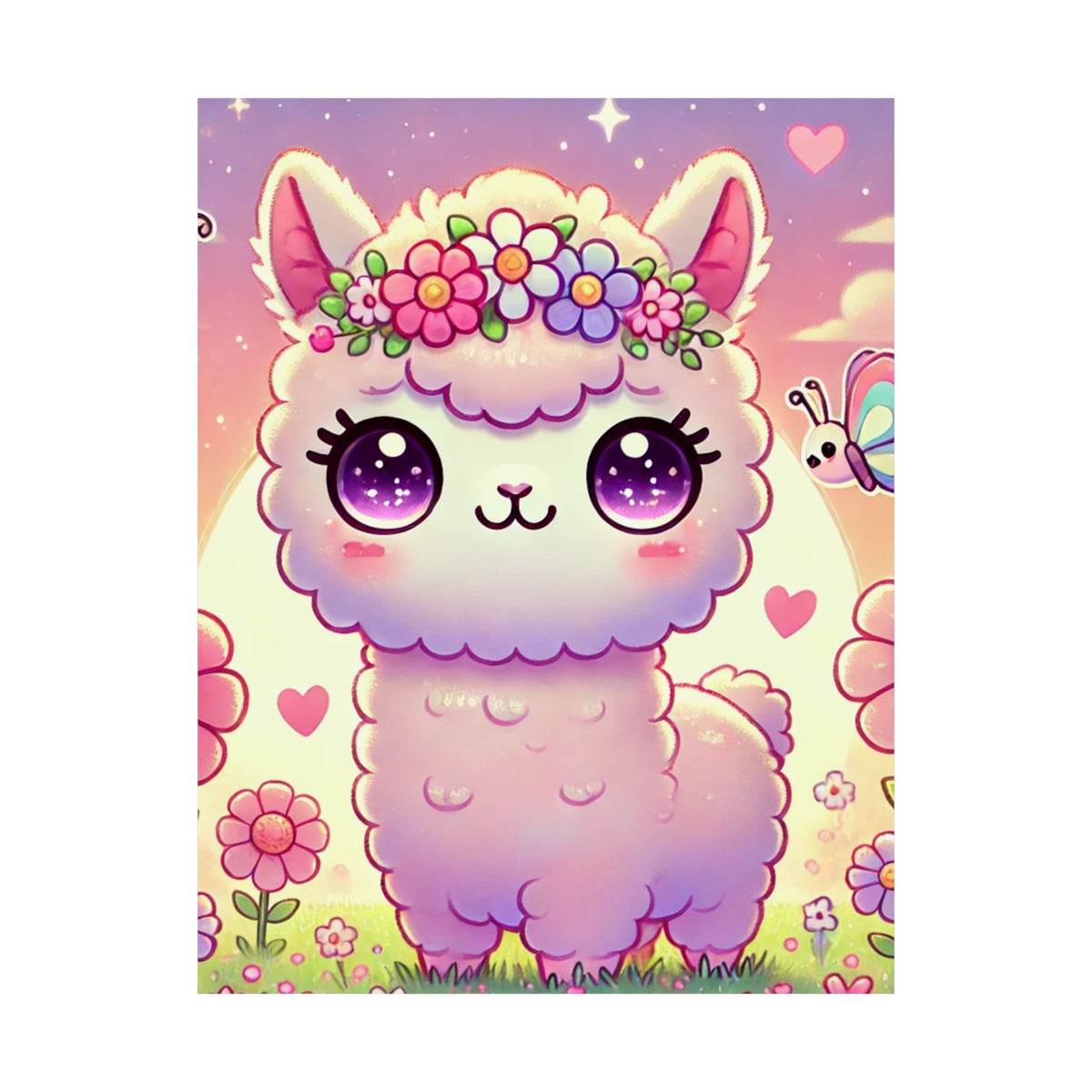 Pastel Floral Alpaca Garden Kawaii Wall Art Poster