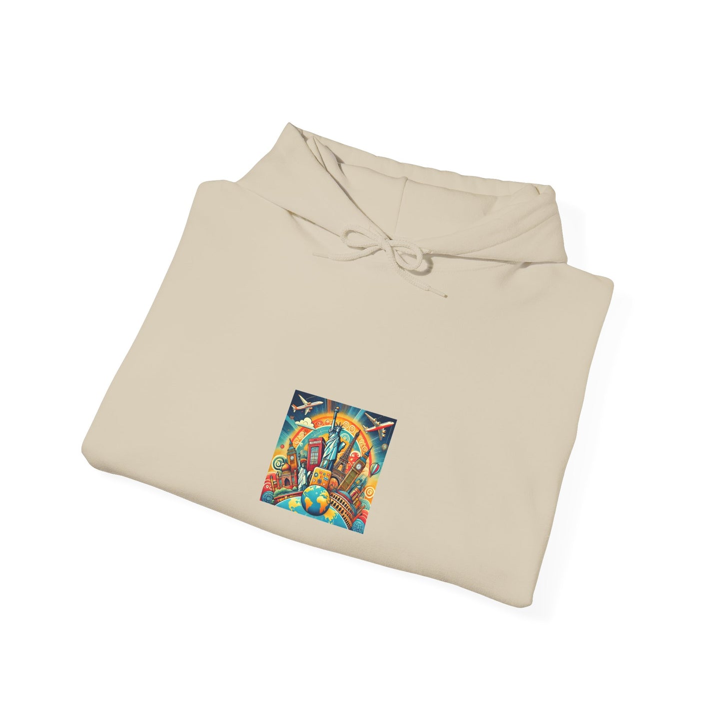 Global Landmark Adventure Collage Cozy Travel Hoodie