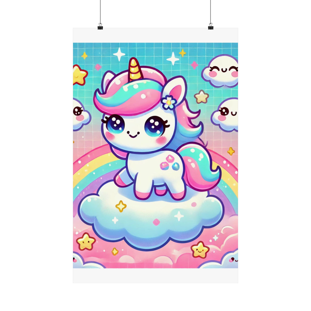 Pastel Rainbow Unicorn Cloud Kawaii Wall Art Poster