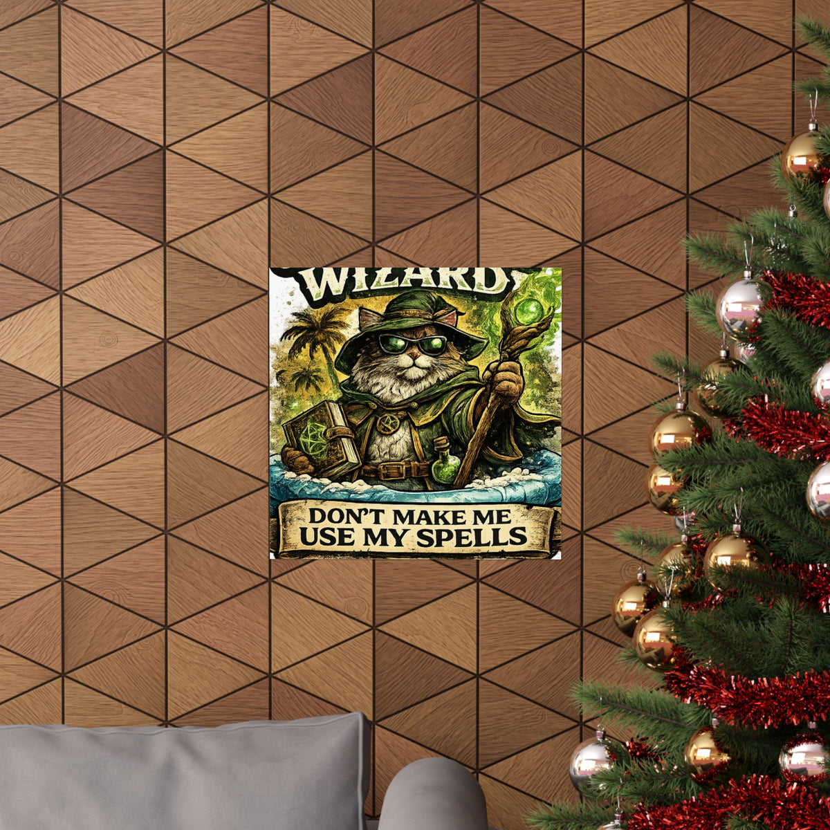 Crazy Cat Wizard Funny Fantasy Magic Art Poster