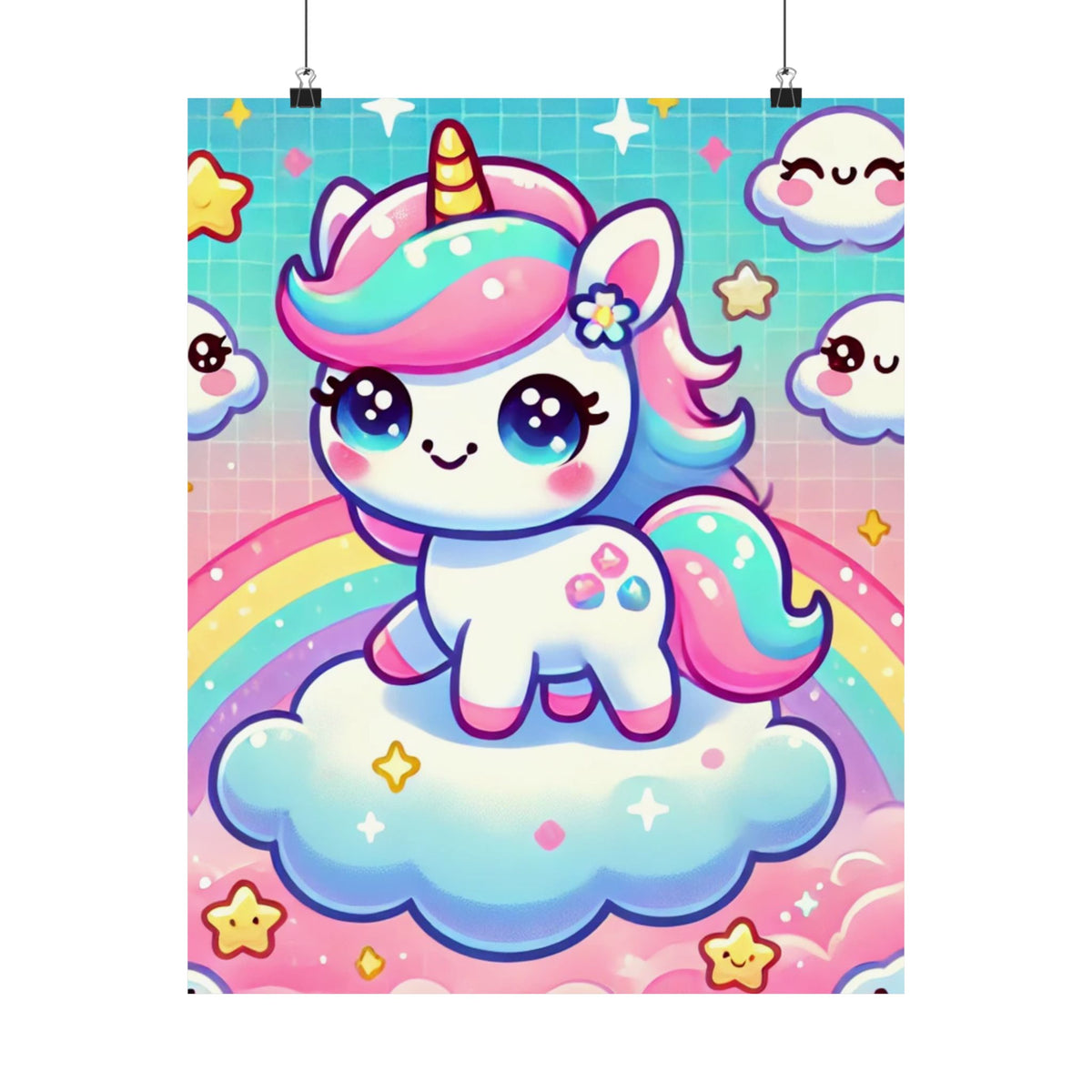 Pastel Rainbow Unicorn Cloud Kawaii Wall Art Poster