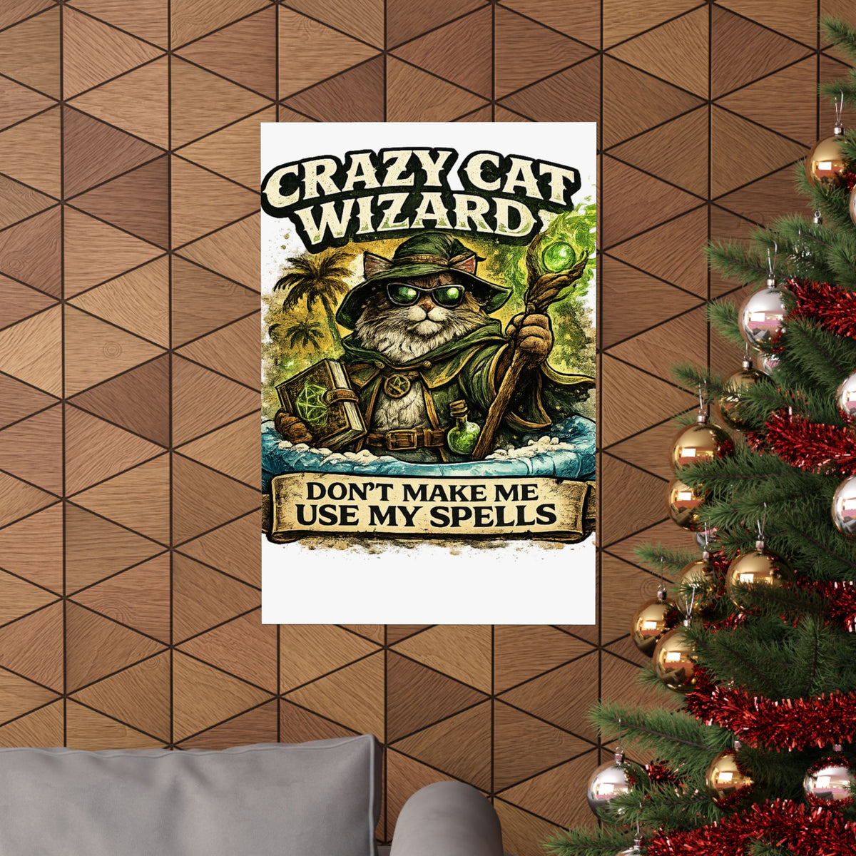 Crazy Cat Wizard Funny Fantasy Magic Art Poster