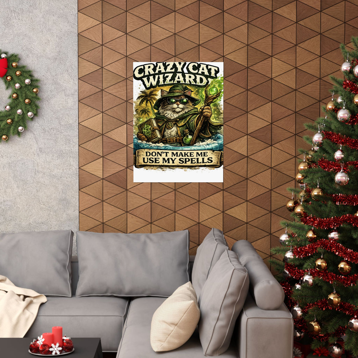 Crazy Cat Wizard Funny Fantasy Magic Art Poster