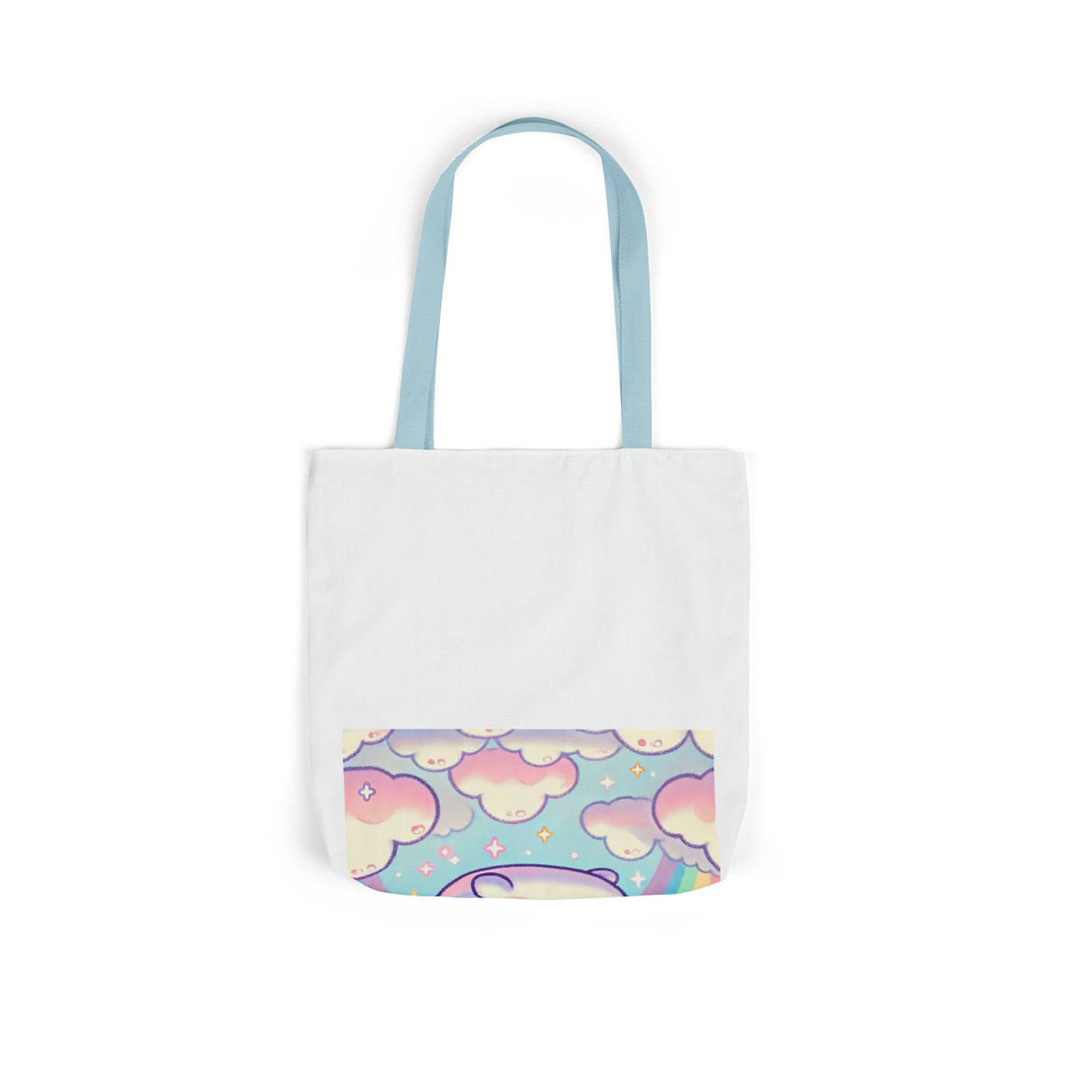 Kawaii Rainbow Whale Pastel Cloud Canvas Tote Bag