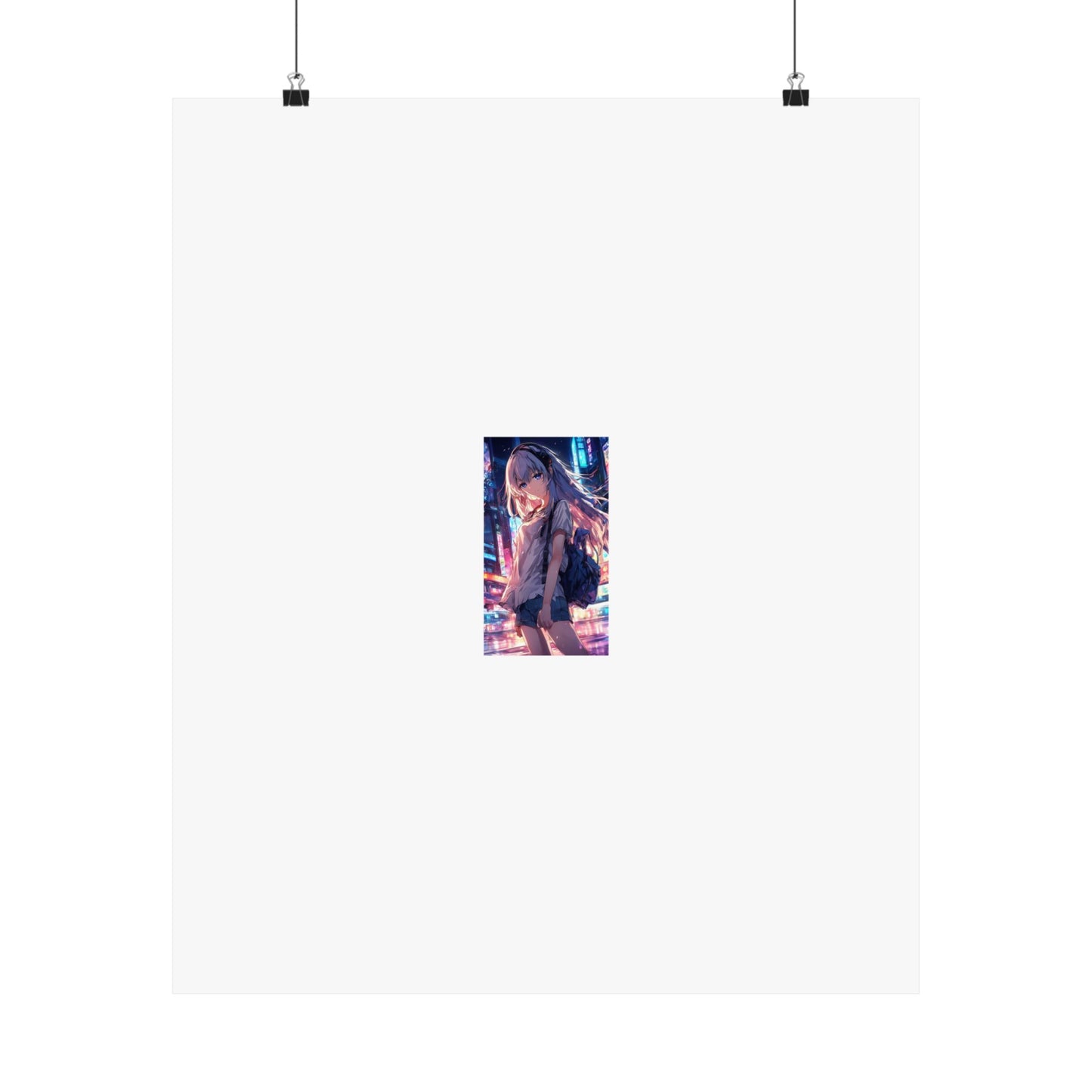 Anime City Night Heroine Portrait Neon Poster Art