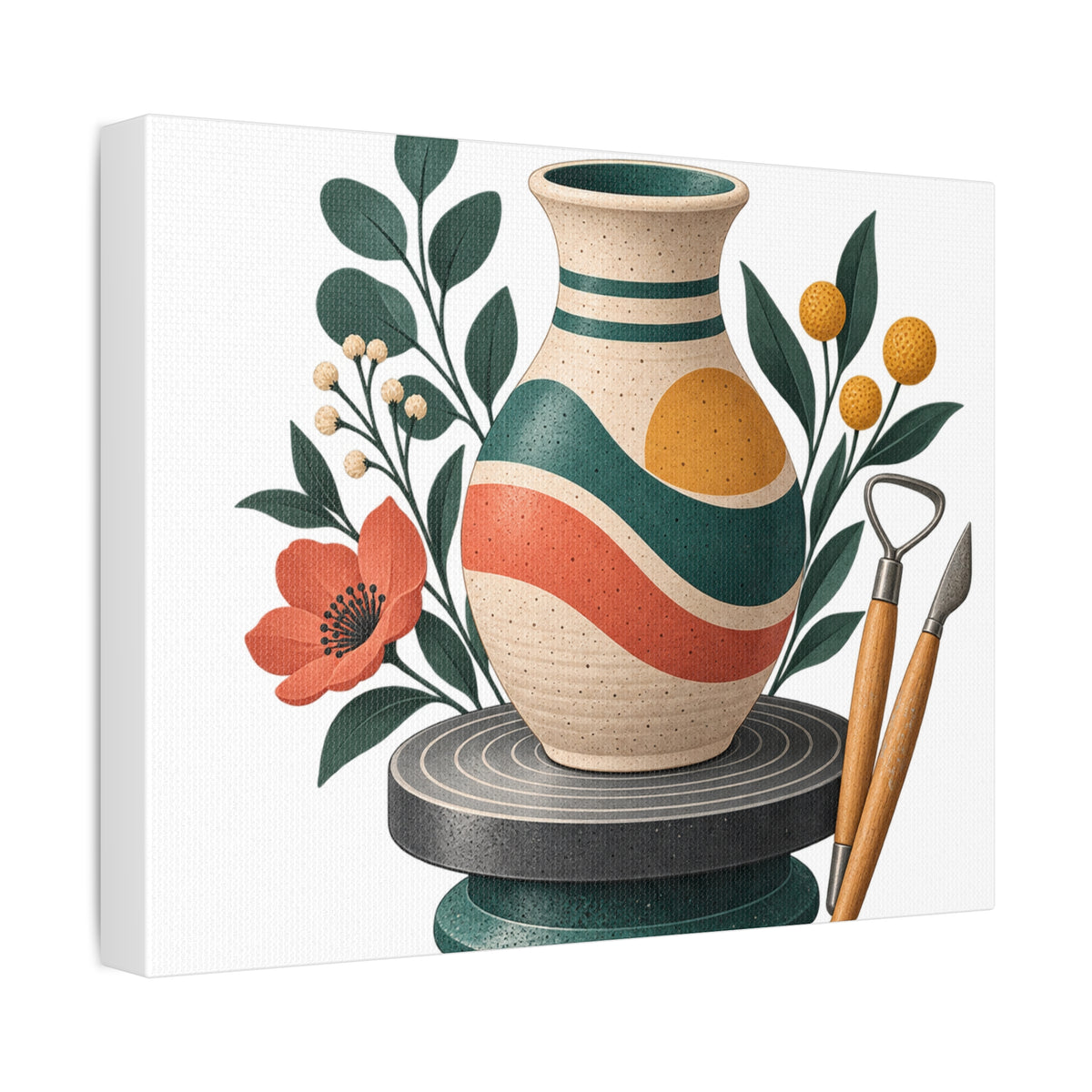 Midcentury Pottery Botanical Art Canvas