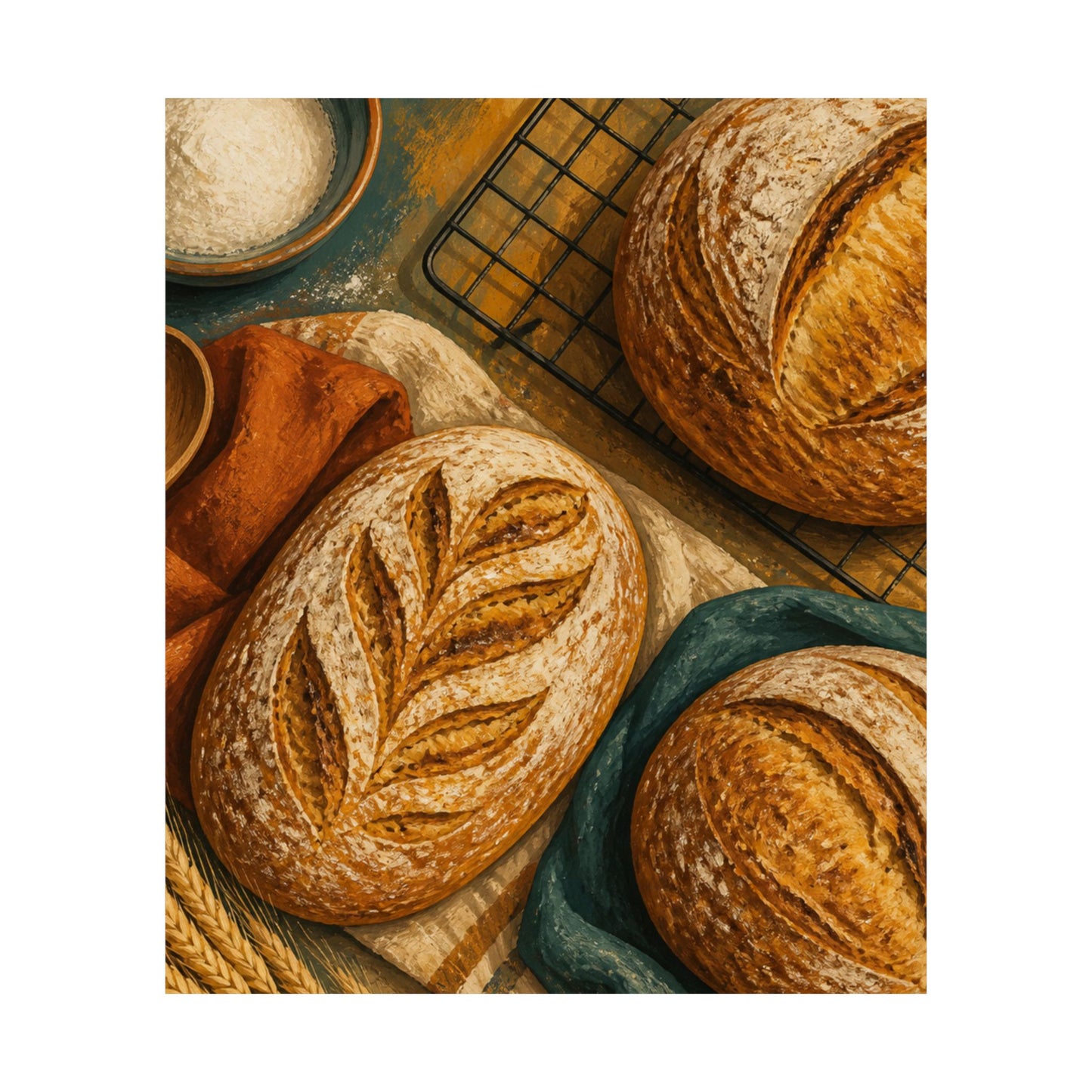 Artisan Bread Baking Still Life Poster