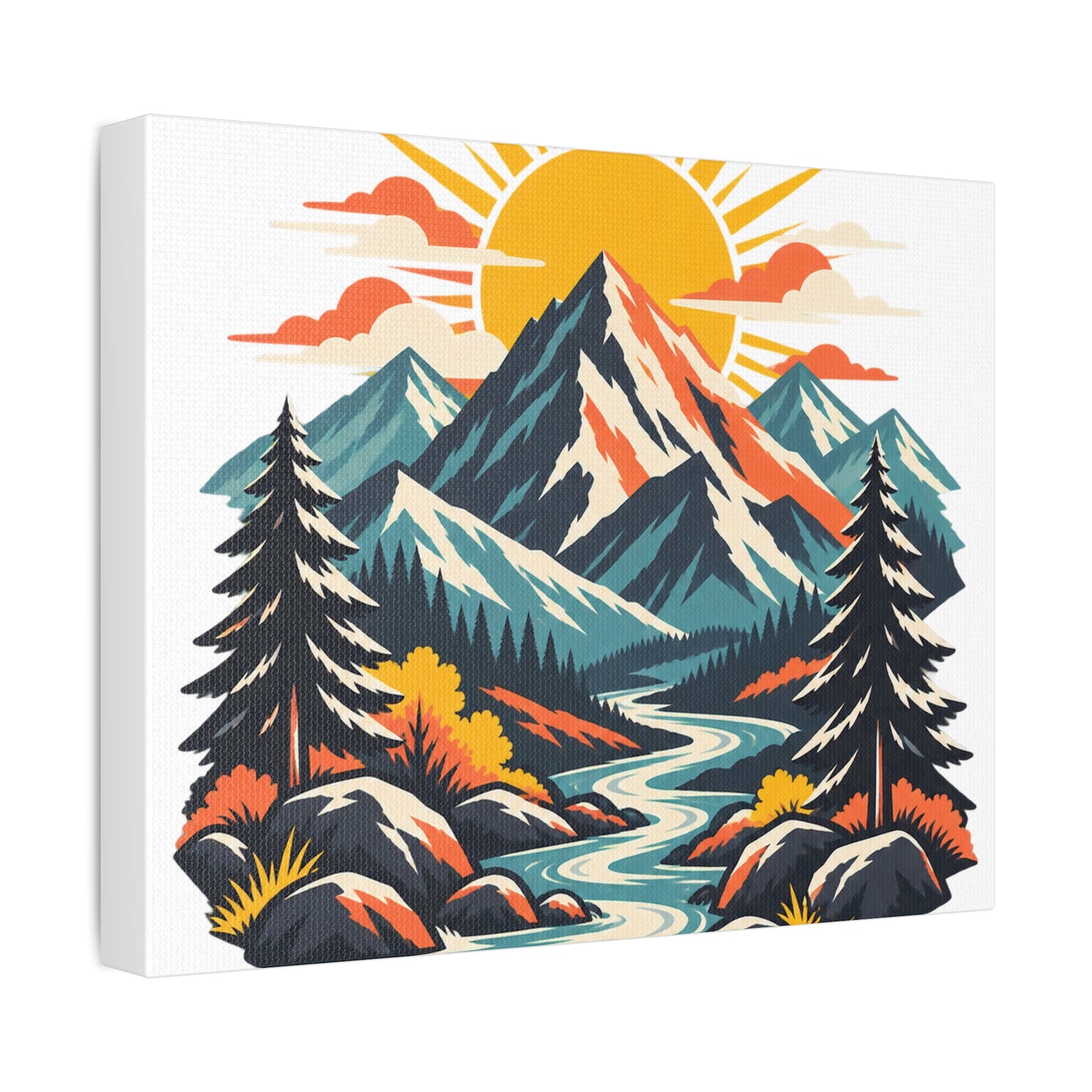 Alpine Sunrise River Mountain Adventure Canvas Wall Art
