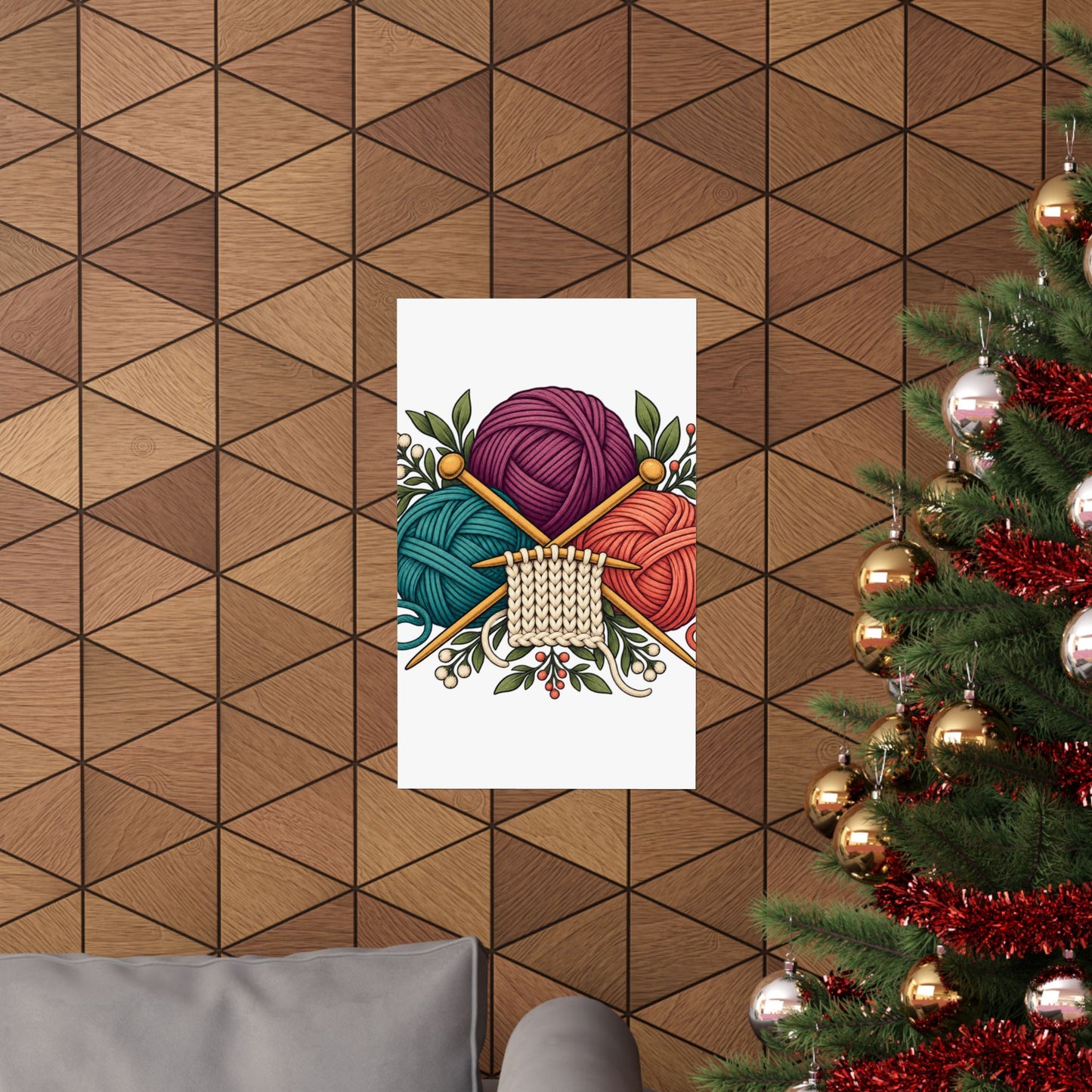 Retro Yarn and Knitting Botanical Art Poster