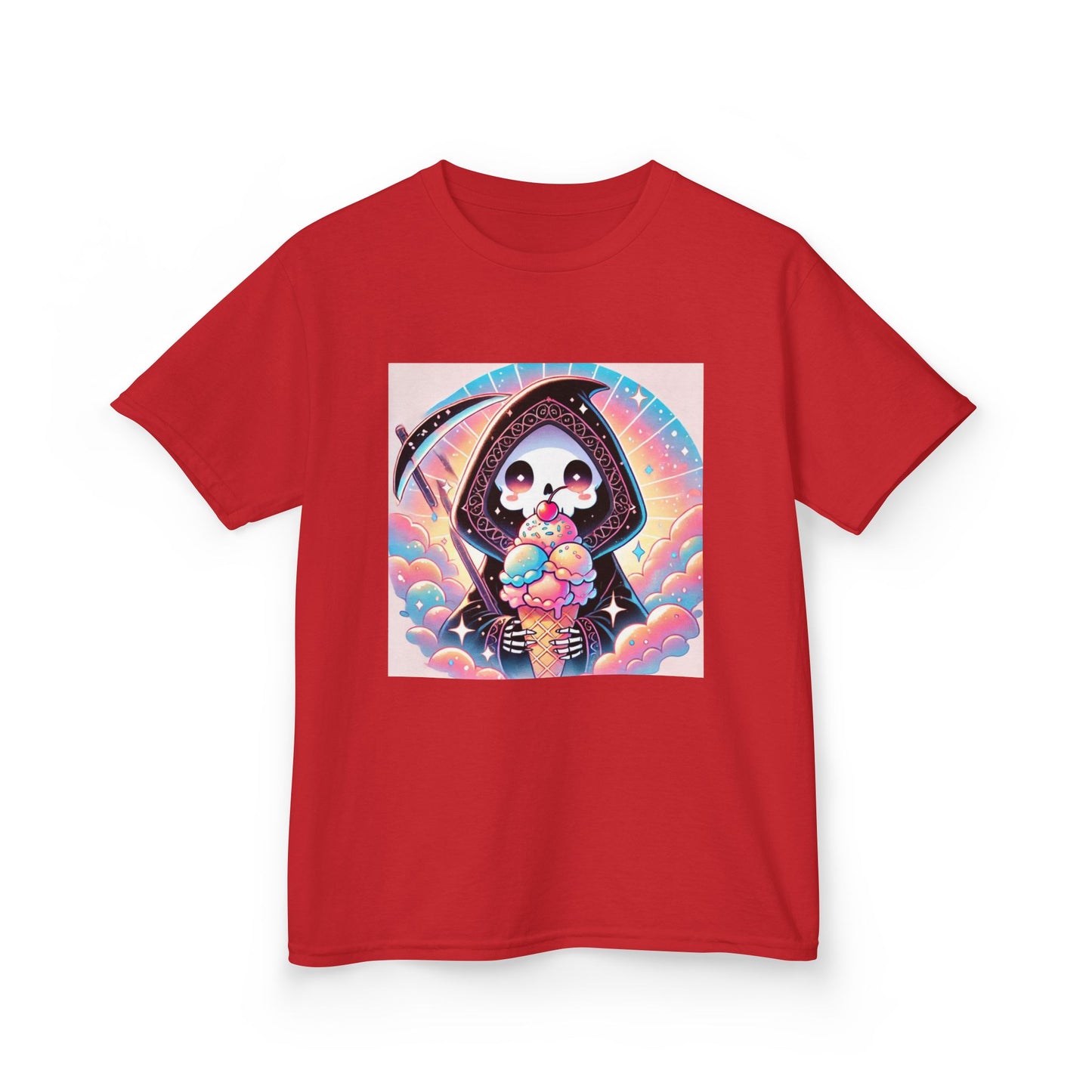 Grim Reaper Ice Cream Kawaii Anime Kids Short Sleeve Tee - Cute & Stylish Graphic T-Shirt - Fun Gift for Boys Girls!