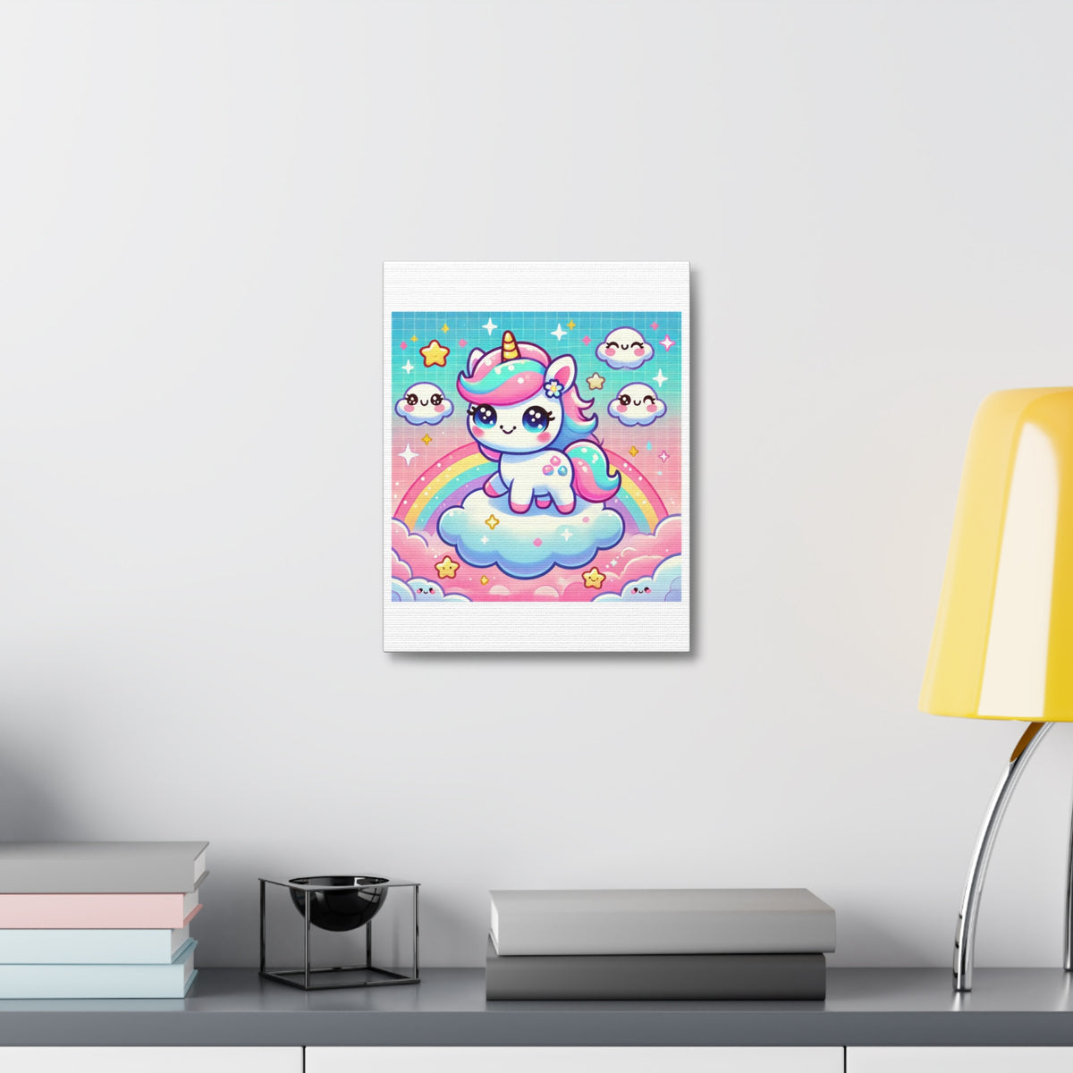 Pastel Rainbow Unicorn Cloud Kawaii Canvas Wall Art