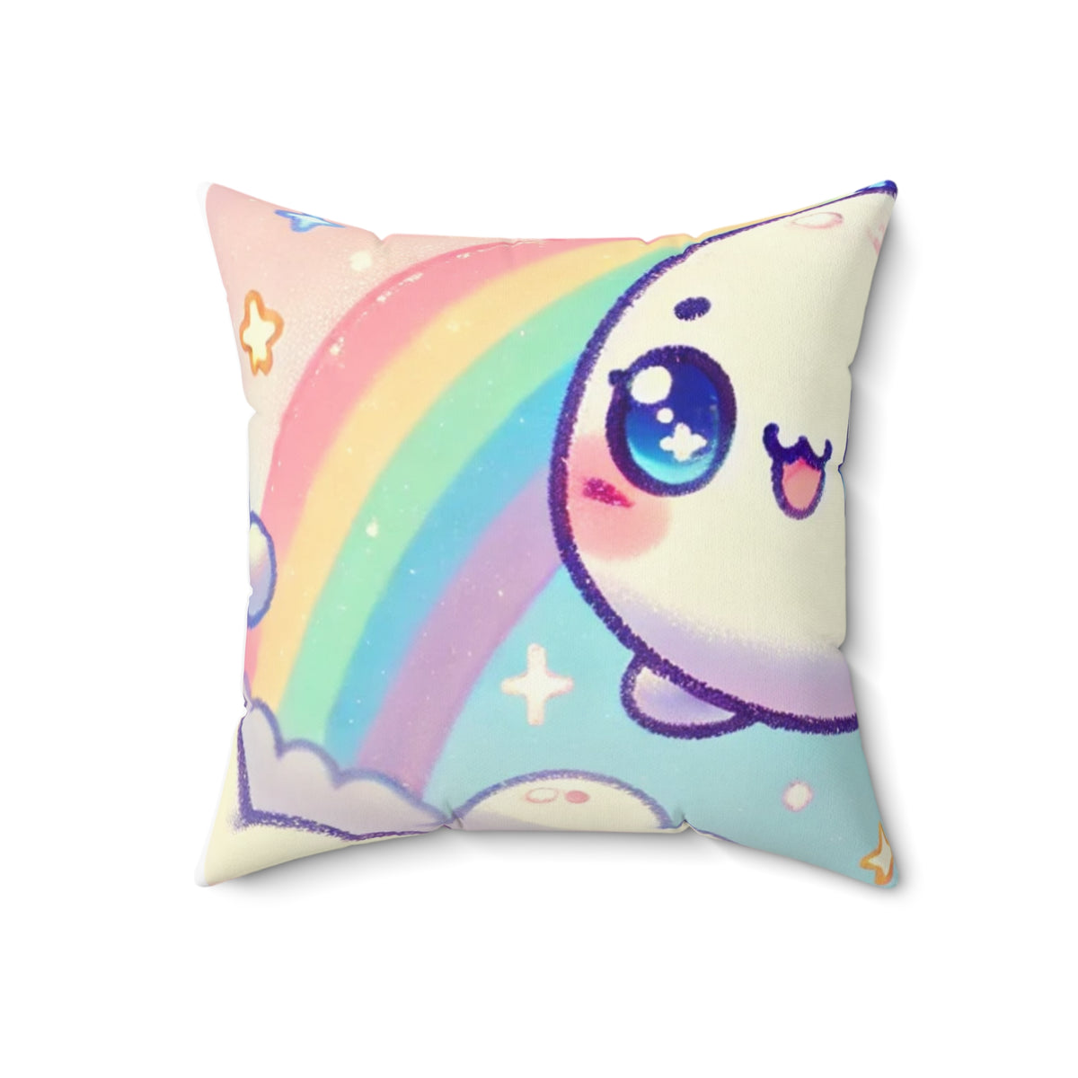 Kawaii Rainbow Whale Pastel Cloud Decorative Pillow