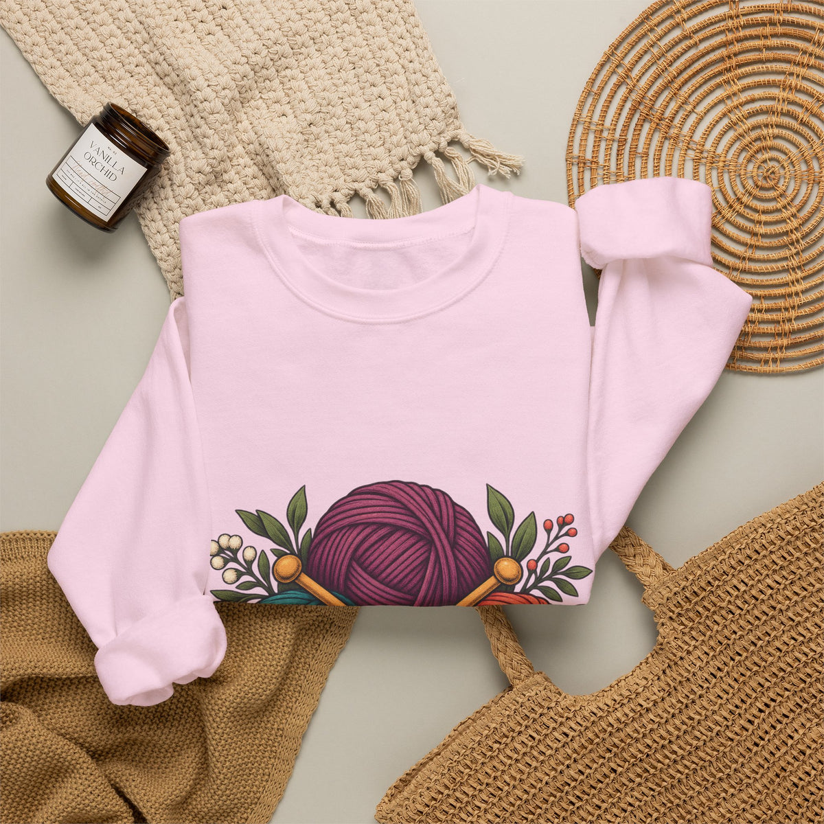 Retro Yarn and Knitting Botanical Art Sweatshirt
