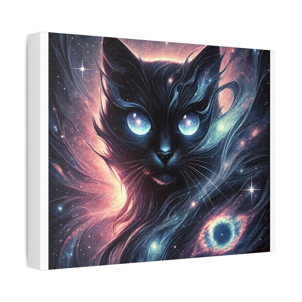 Cosmic Black Cat Galaxy Celestial Canvas Wall Art