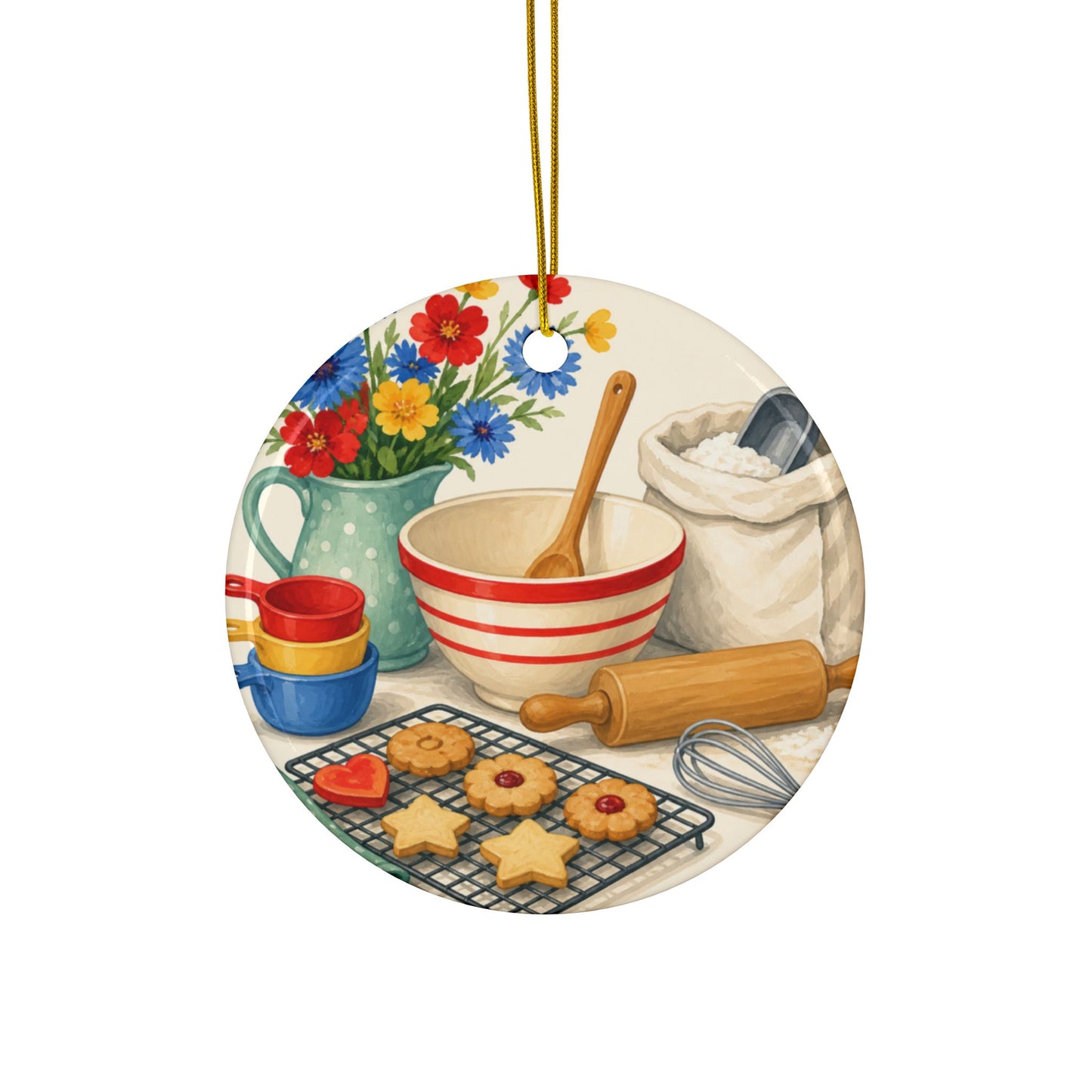 Cheerful Home Baking Hobby Art Ceramic Ornament, Holiday Keepsake and Gift