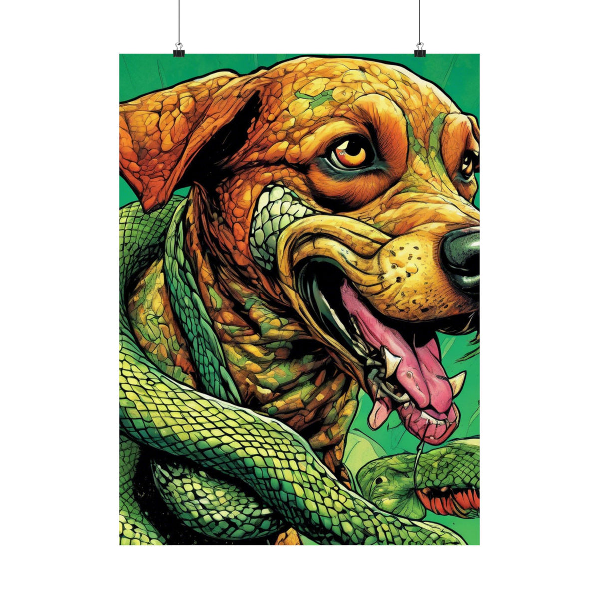 Serpent Guardian Dog Bold Fantasy Creature Art Poster