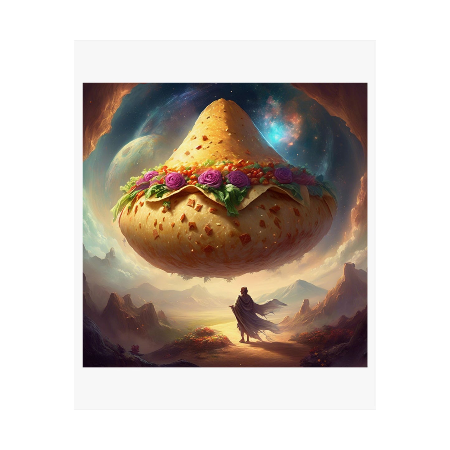 Cosmic Taco Planetoid Surreal Food Fantasy Art Poster
