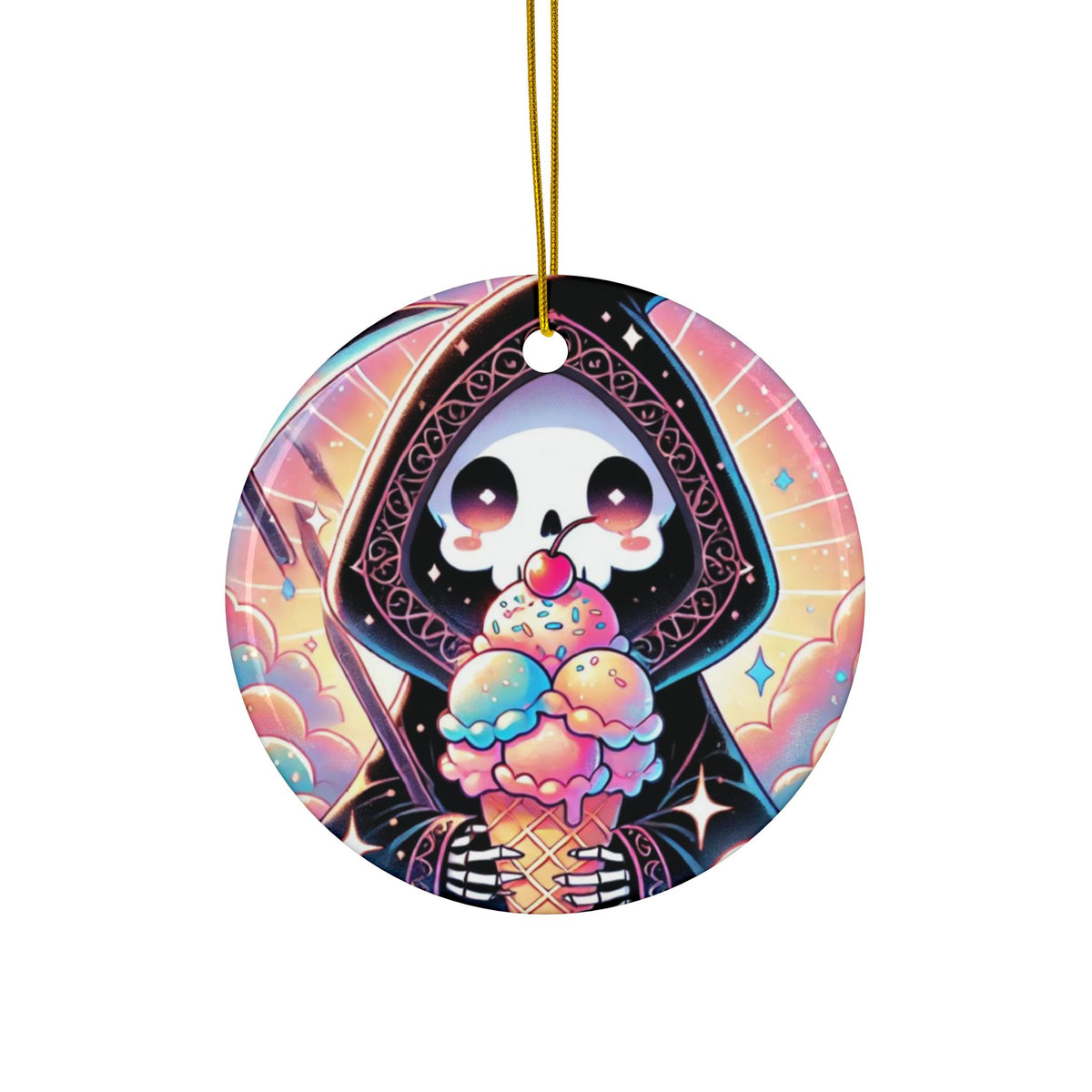 Pastel Grim Reaper Ice Cream Cute Gothic Art Ceramic Ornament, Holiday Keepsake