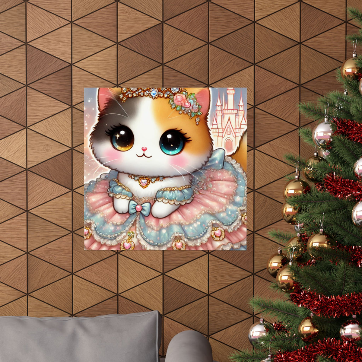 Pastel Princess Calico Cat Fantasy Wall Art Poster