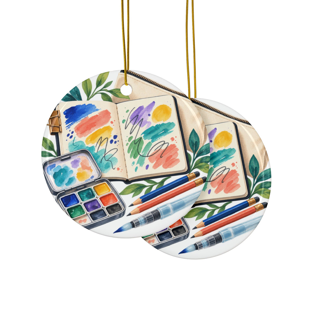 Colorful Urban Sketching Travel Kit Round Ornament