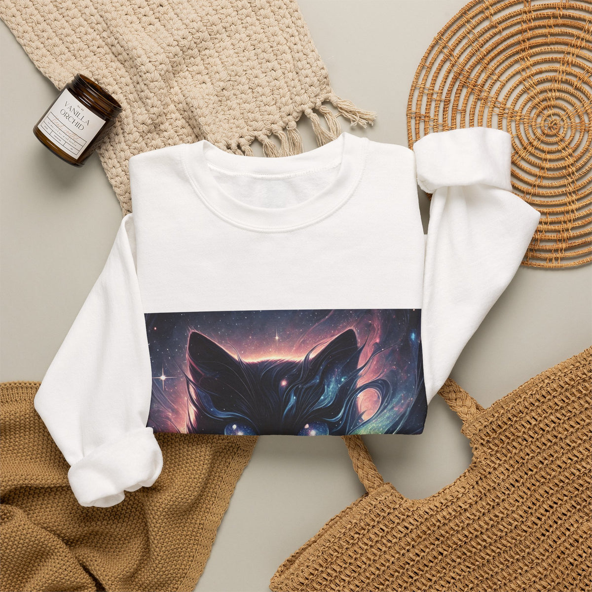 Cosmic Black Cat Galaxy Celestial Sweatshirt