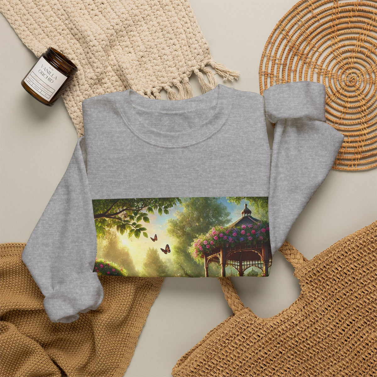 Sunlit Rose Gazebo Cottage Garden Sweatshirt