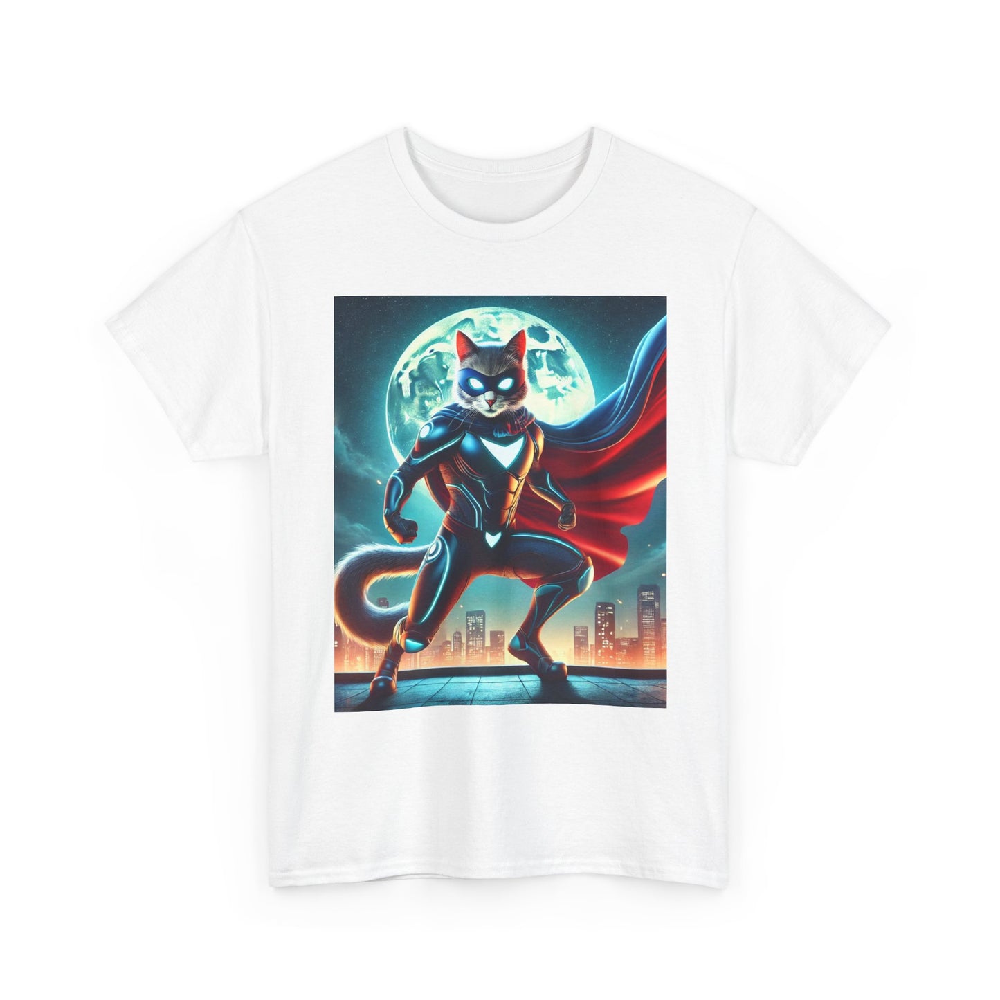 Superhero Cat T-Shirt Funny Graphic Tee with Cool Comic Style Design, Soft Cotton Casual Shirt Cat Lovers, Men, Women & Kids