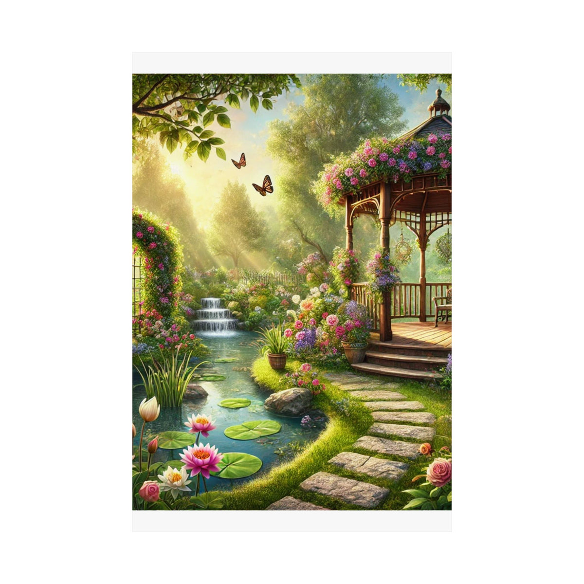 Sunlit Rose Gazebo Cottage Garden Wall Art Poster