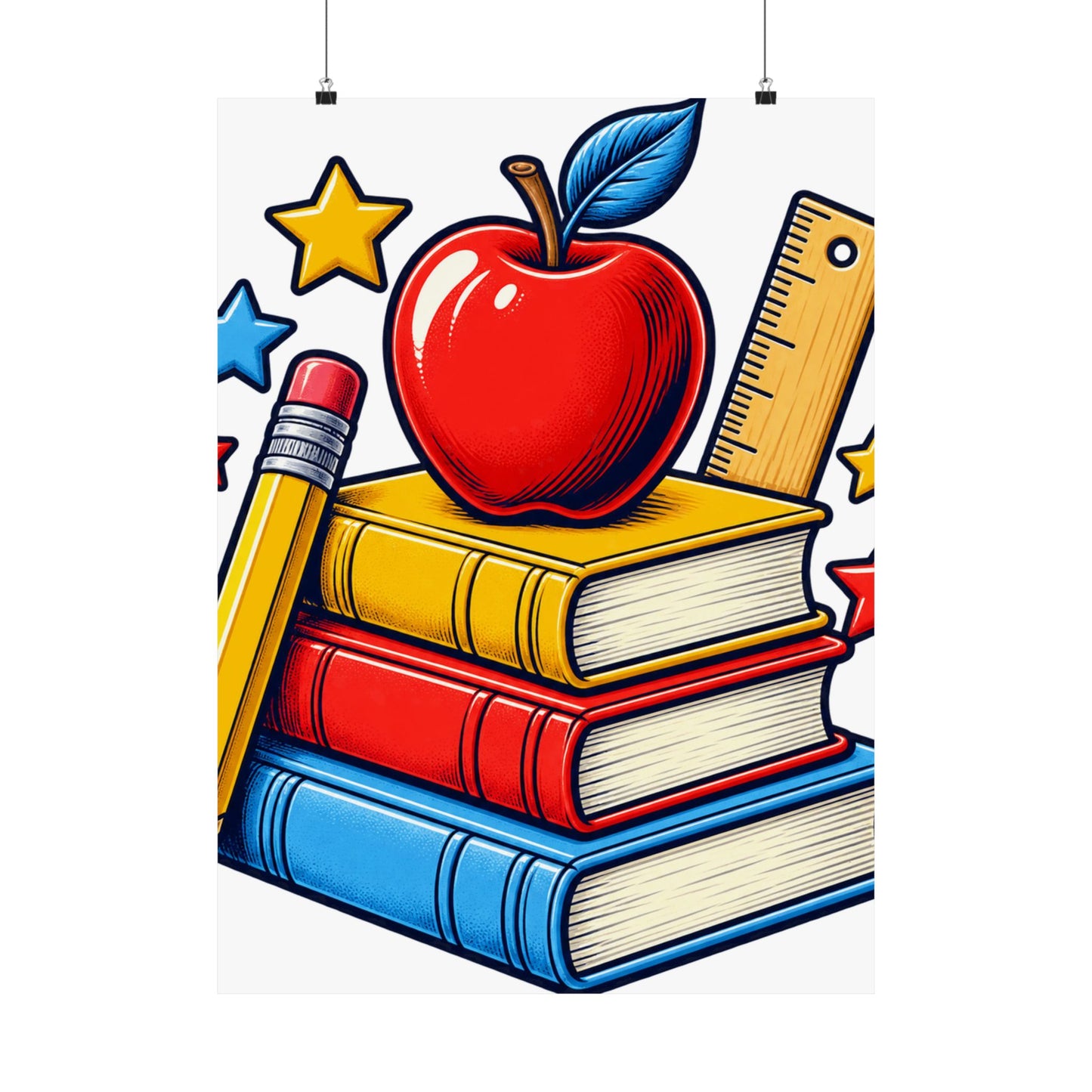 Retro School Books Apple Teacher Appreciation Art Poster