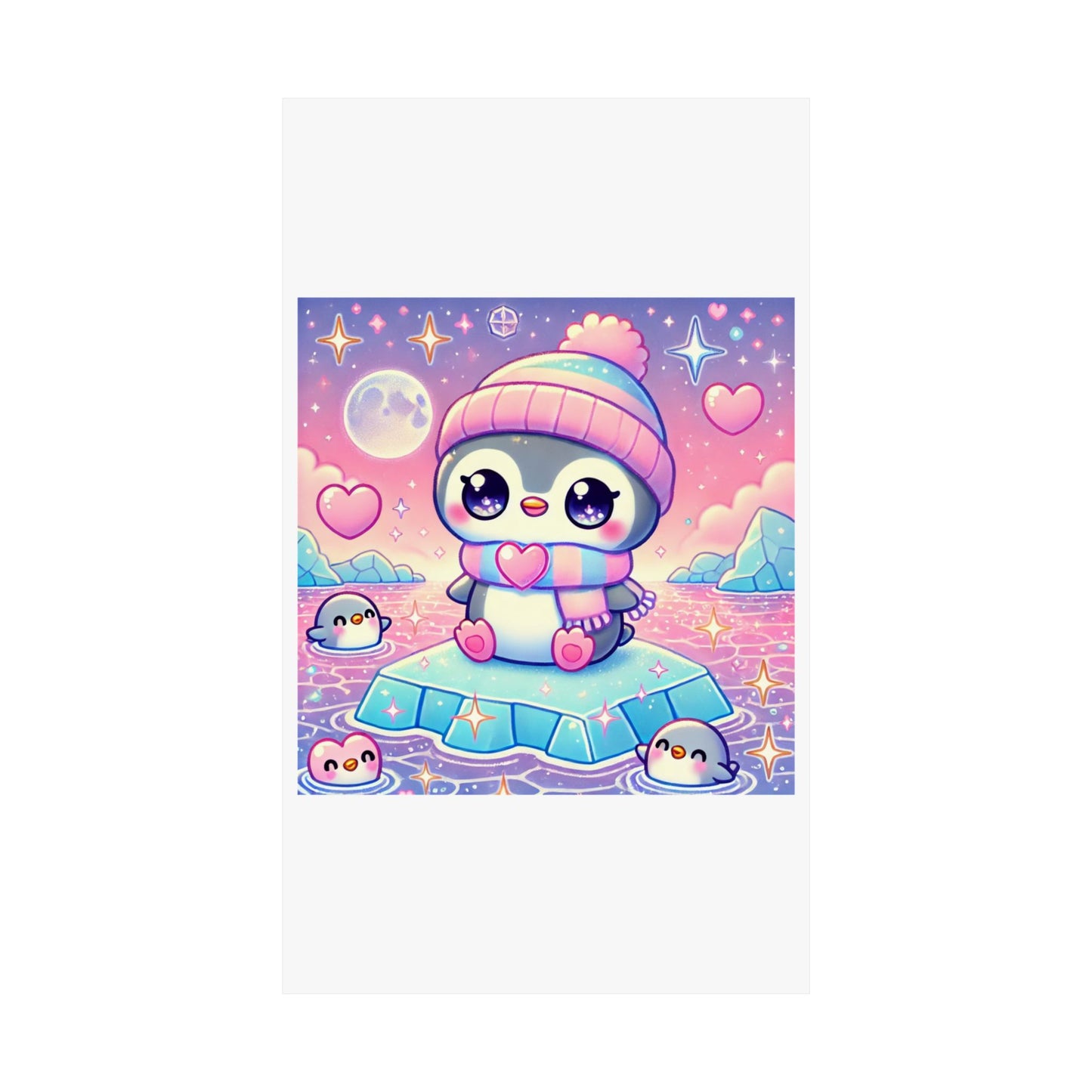 Cute Winter Penguin Ice Floe Kawaii Art Poster