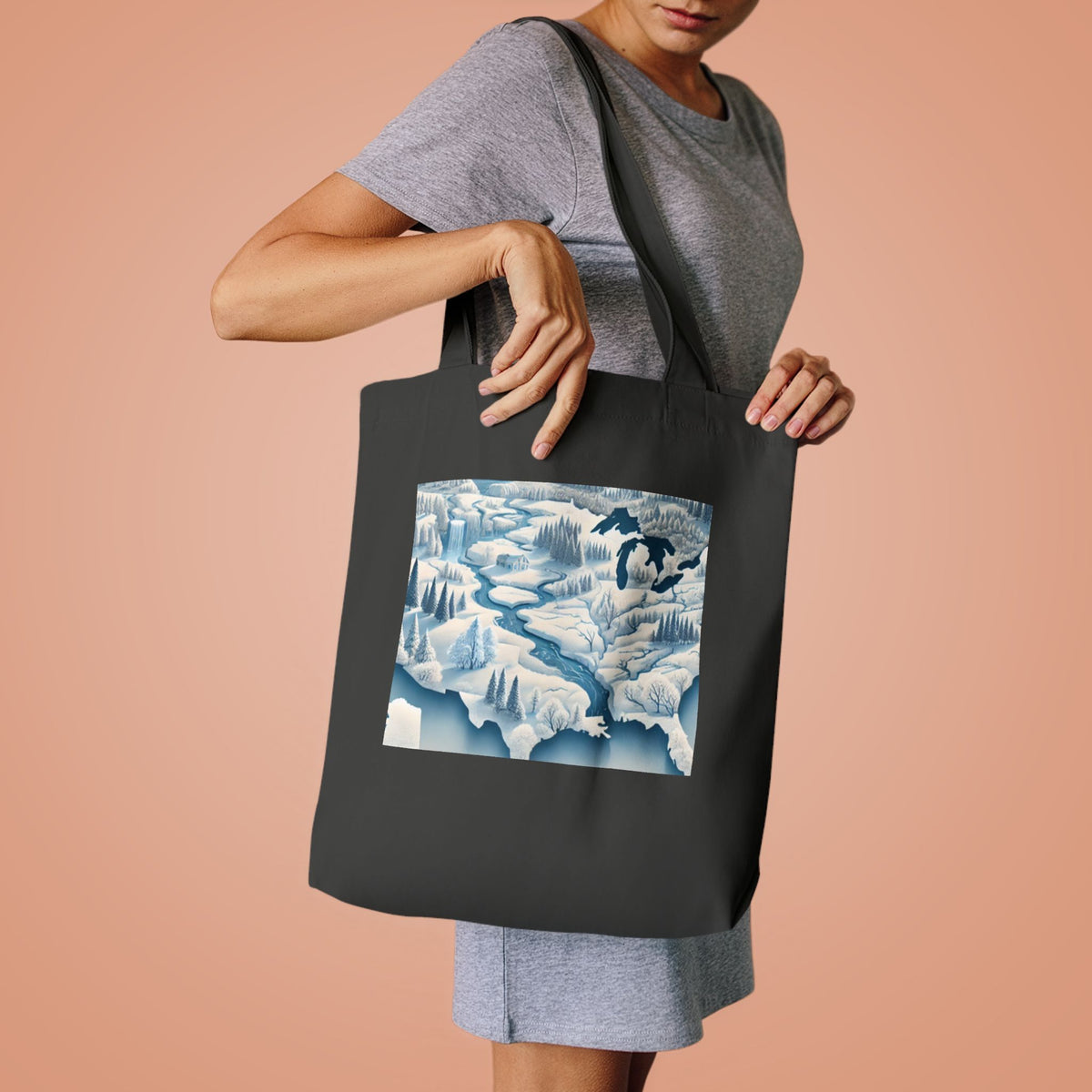 Winter USA Dreamscape Snowy Map Tote Bag Geography Travel Gift
