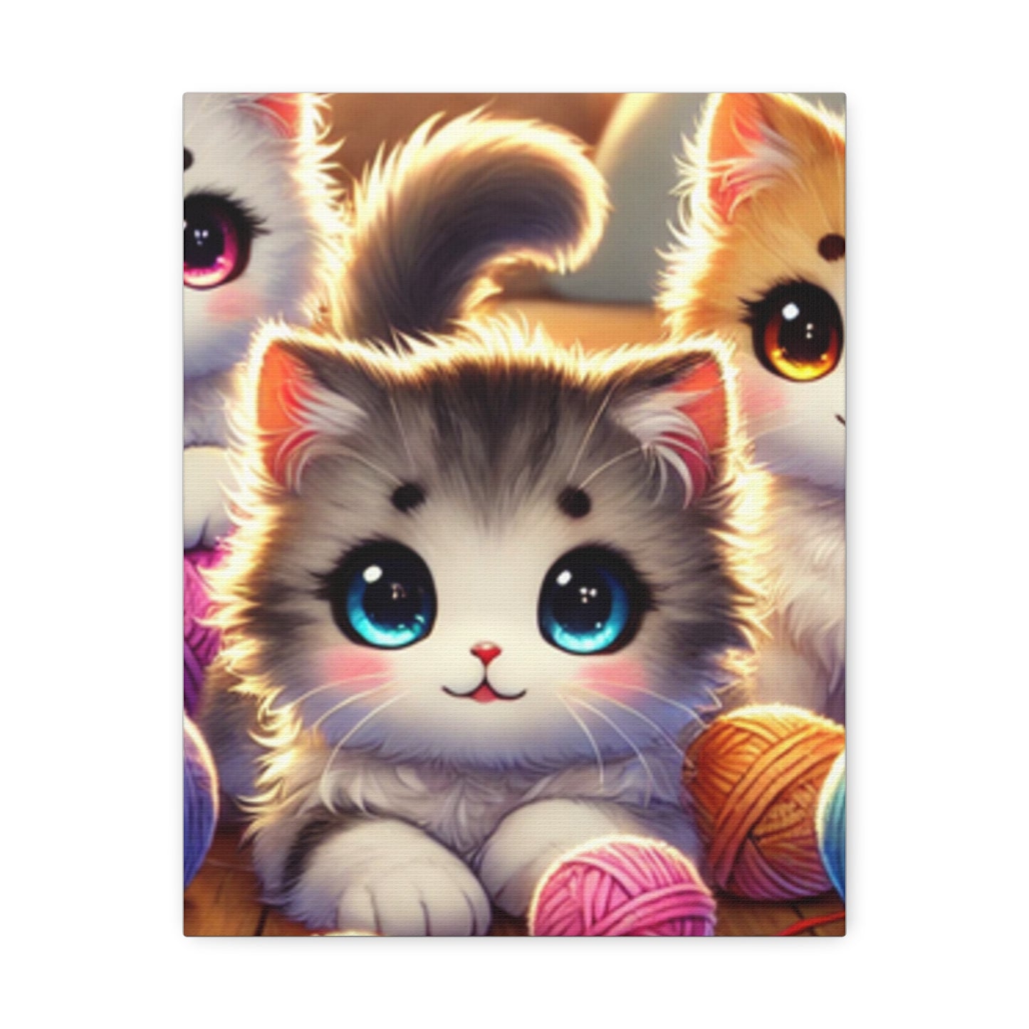 Cozy Yarn Kittens Cute Cat Canvas Knitting Room Wall Art Gift