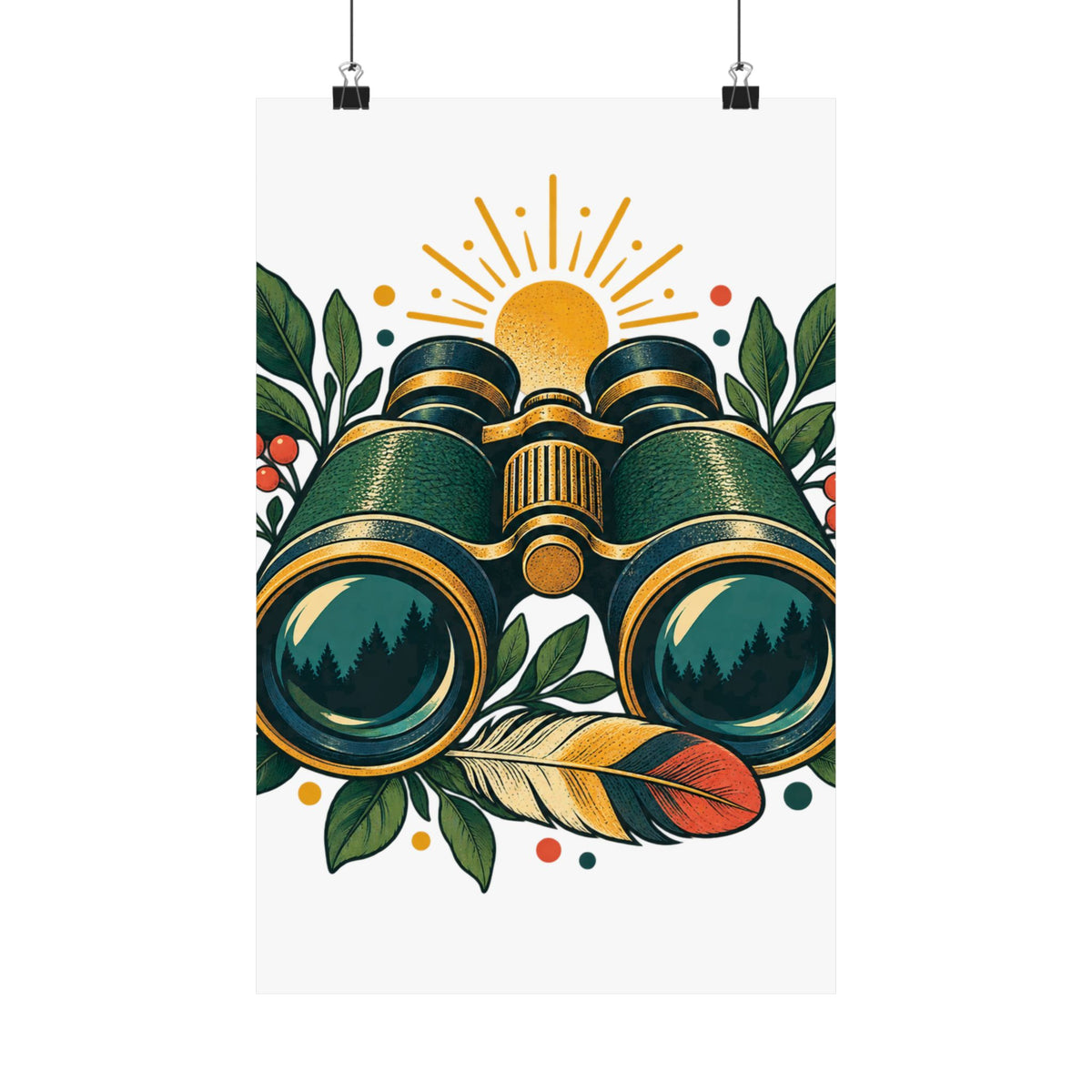 Retro Binoculars and Botanical Birdwatching Art Poster