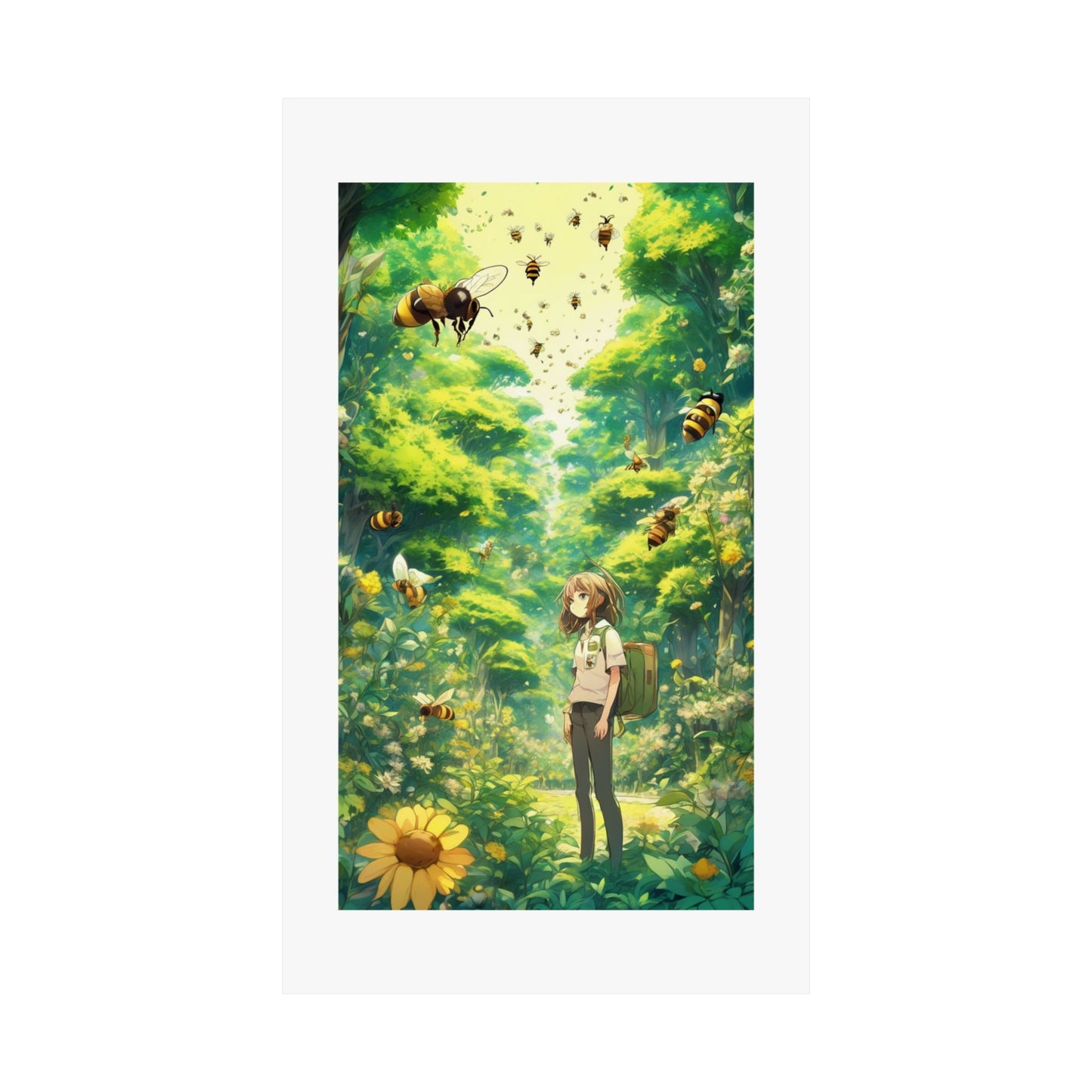 Bee Garden Explorer Anime Nature Art Poster