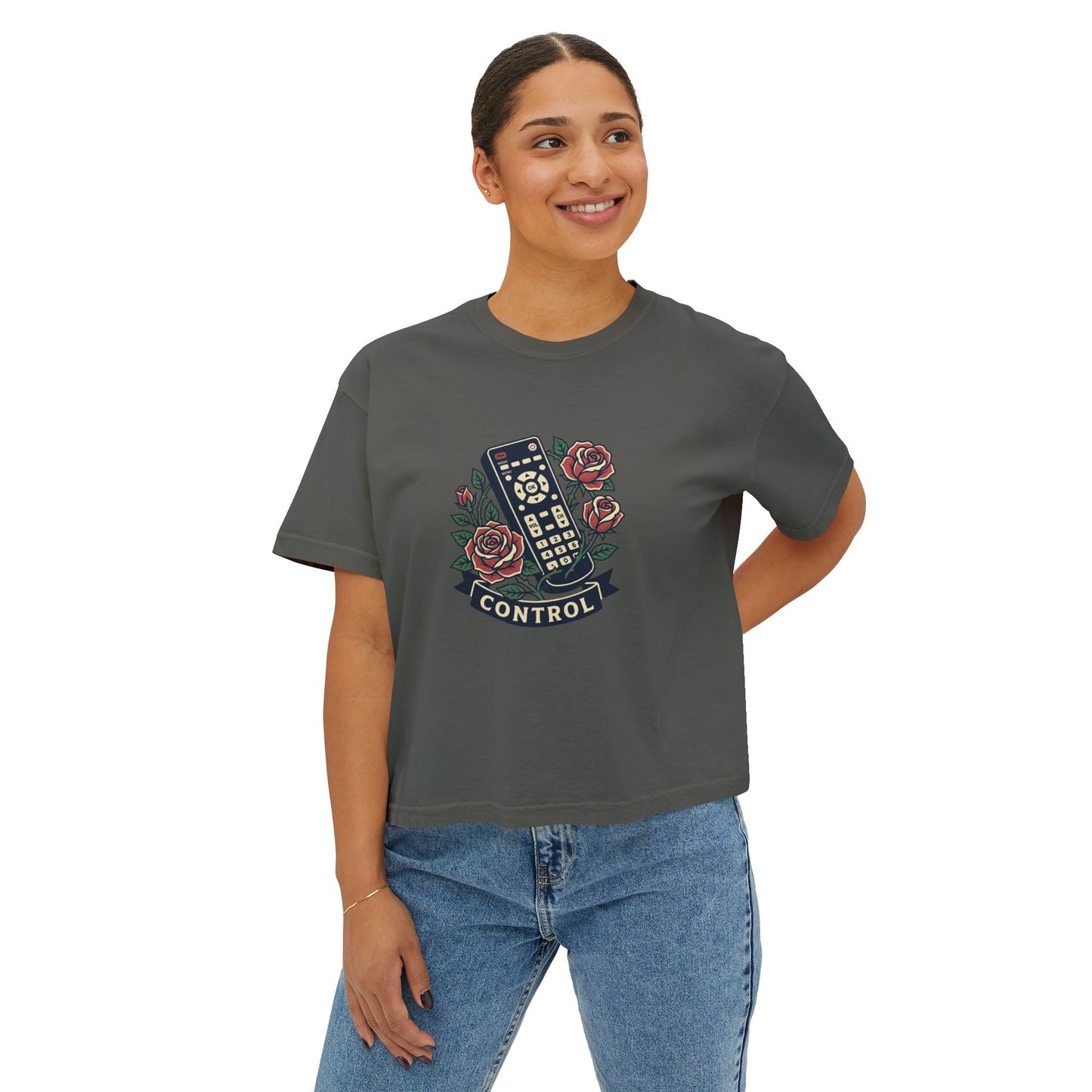 TV Remote with Roses Control Tee | Retro Remote, Floral Graphic Shirt T T-Shirt Women's Ladies Flowers Binge Watcher Gift