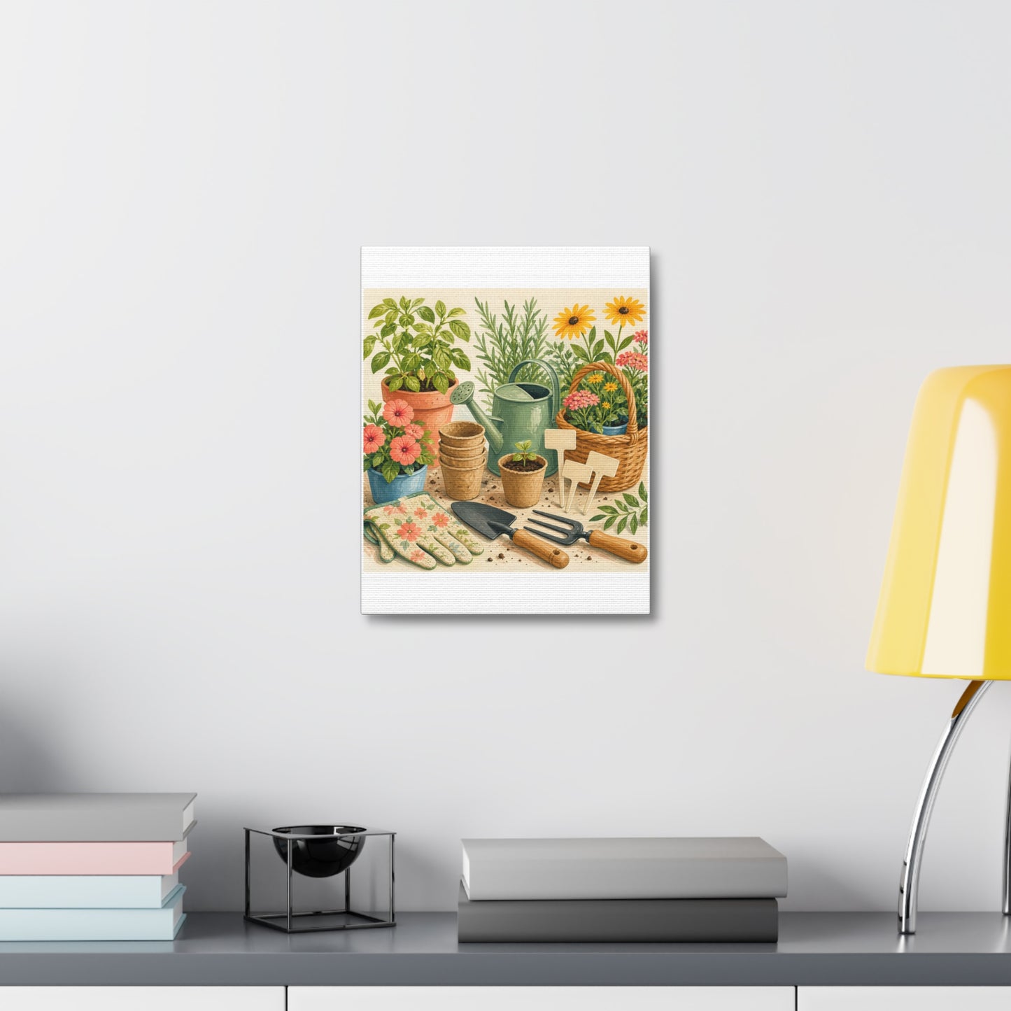 Colorful Gardening Tools and Flowers Canvas Art