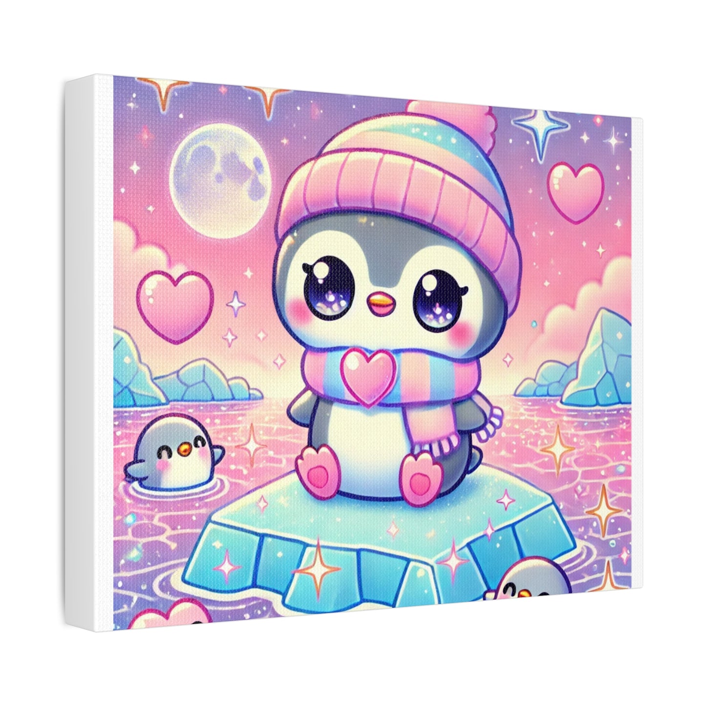 Cute Winter Penguin Ice Floe Kawaii Art Canvas