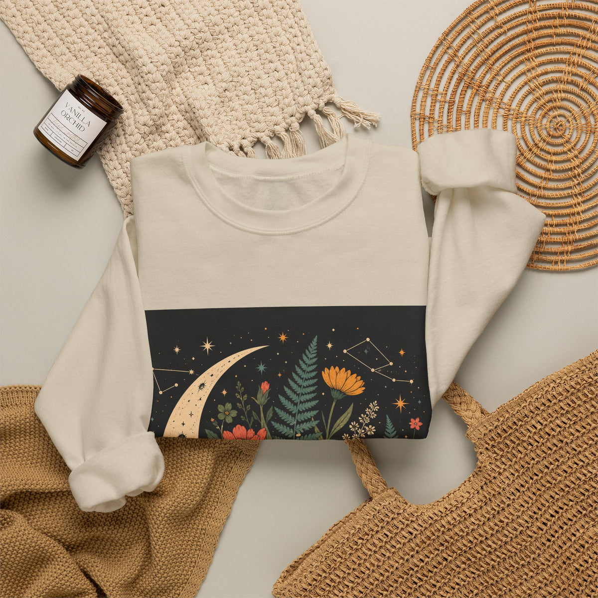Celestial Wildflower Moon Botanical Art Sweatshirt