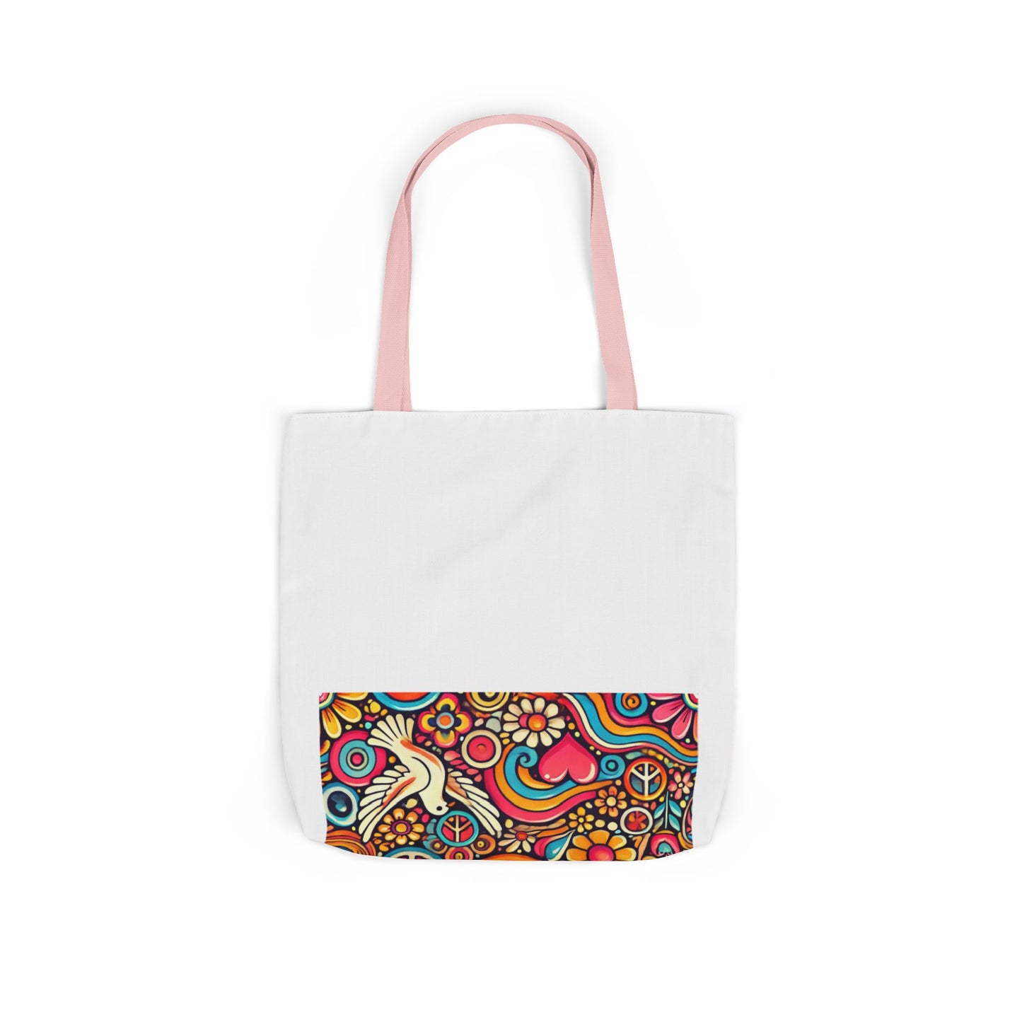 Colorful Peace Floral Pattern Canvas Tote Bag