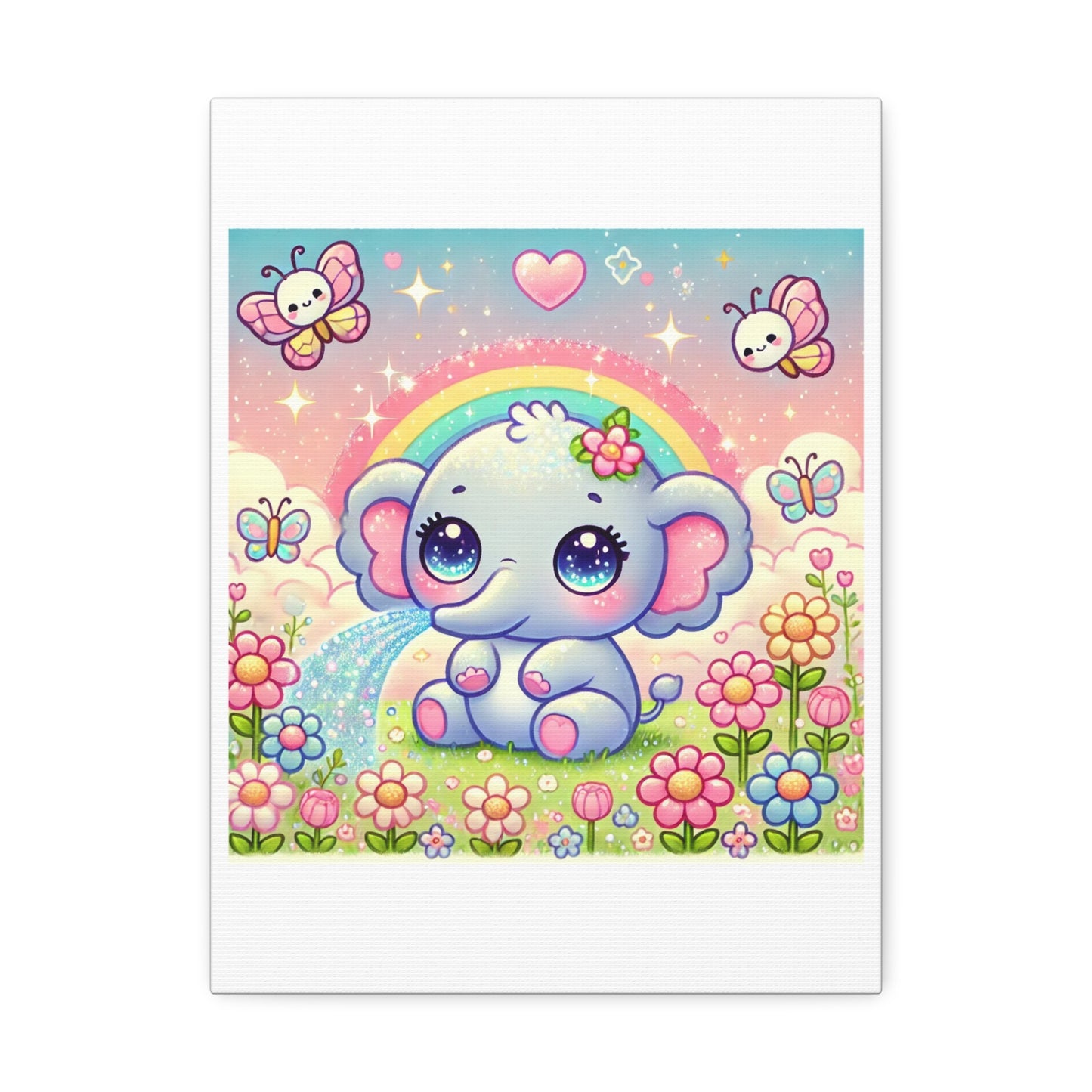 Pastel Rainbow Baby Elephant Floral Canvas Wall Art