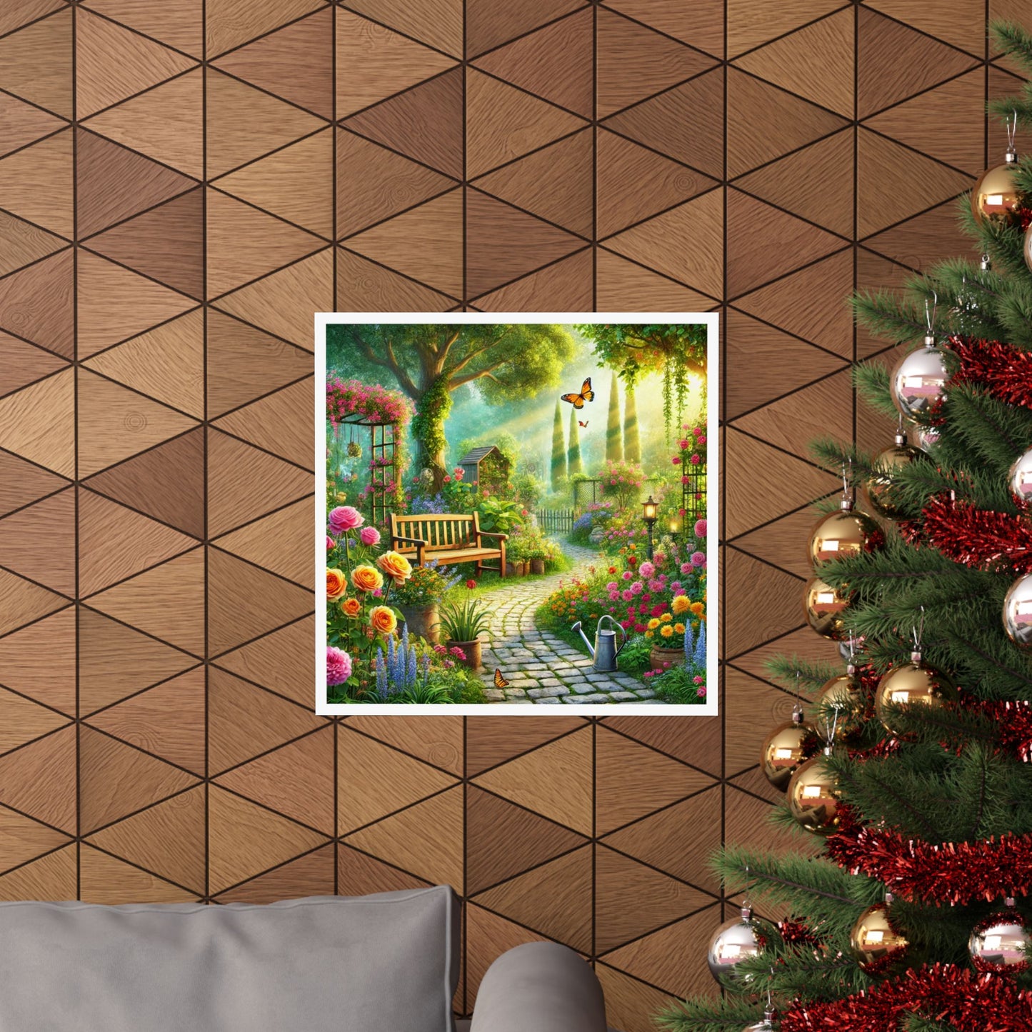 Sunlit Spring Flower Garden Bench Poster