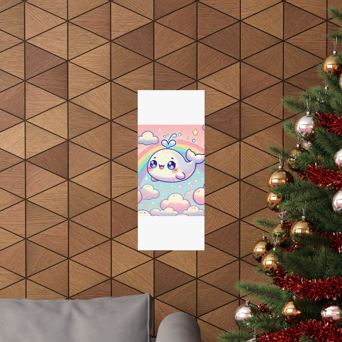 Kawaii Rainbow Whale Pastel Cloud Wall Art Poster