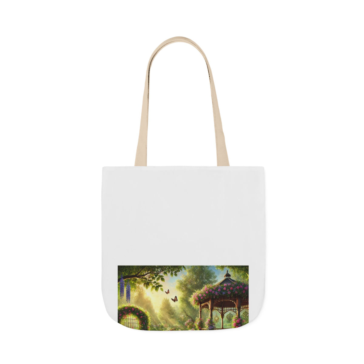 Sunlit Rose Gazebo Cottage Garden Canvas Tote Bag