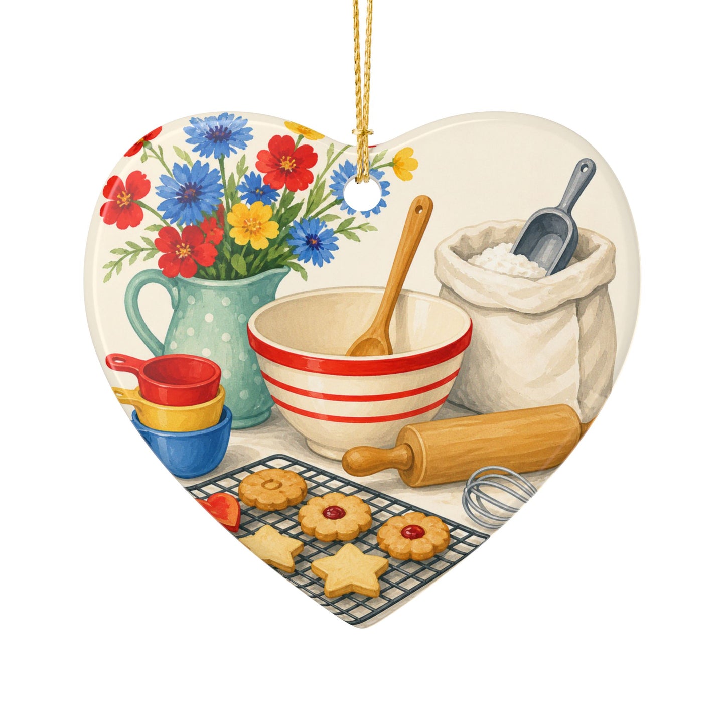 Cheerful Home Baking Hobby Art Ceramic Ornament, Holiday Keepsake and Gift