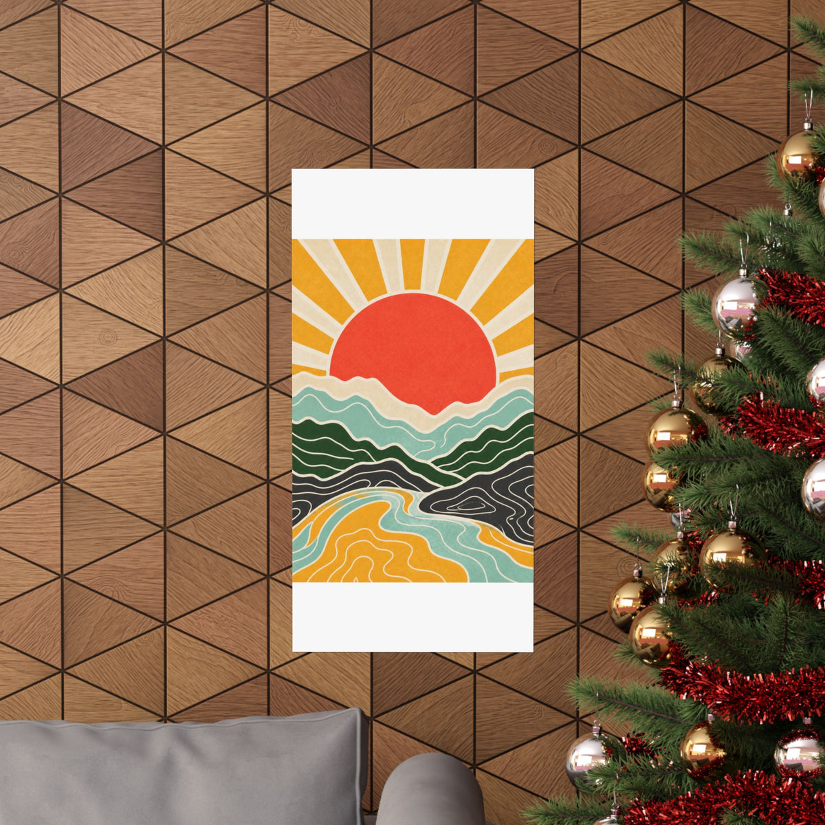 Topographic Sunrise Mid Century Mountain Art Poster