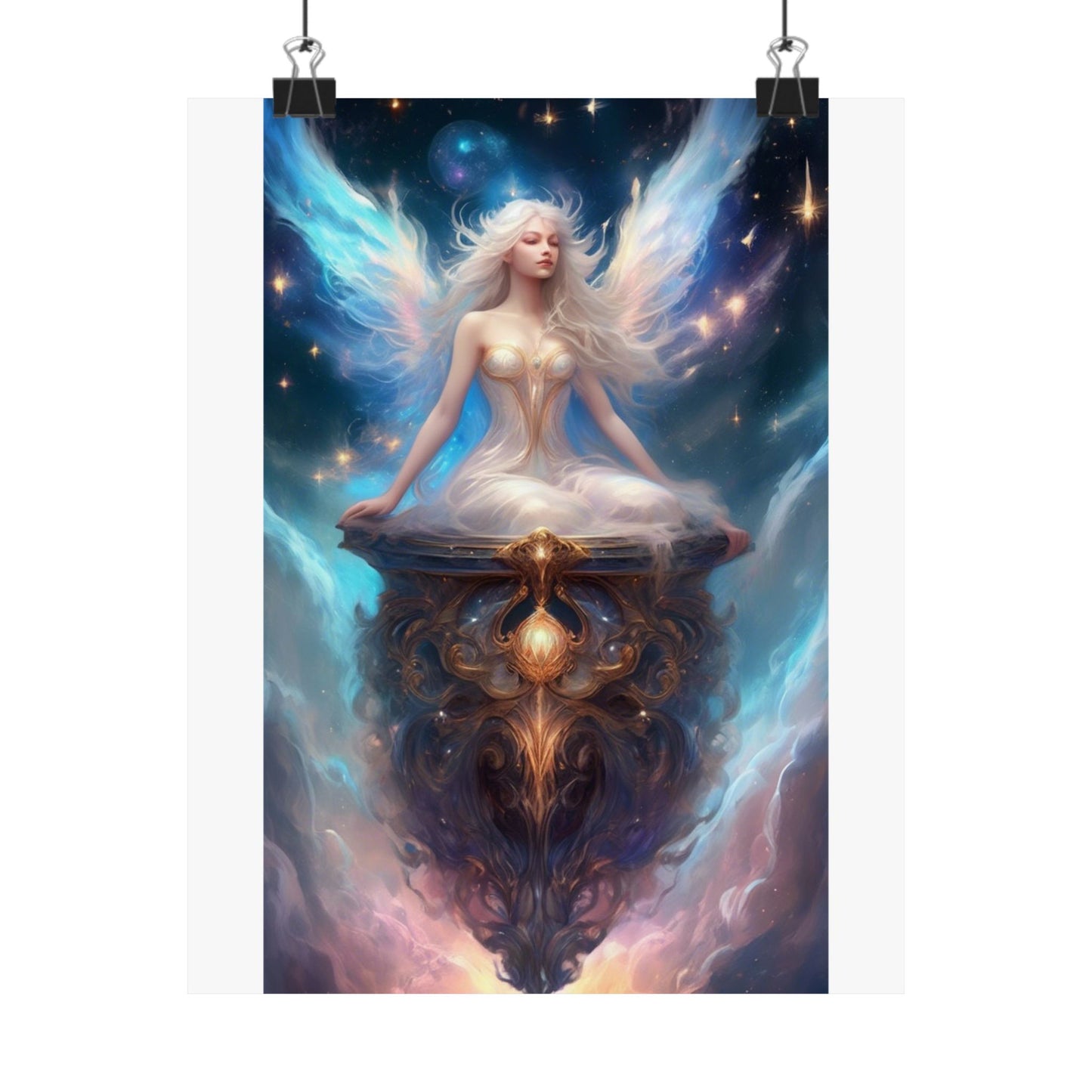 Celestial Winged Meditation Fantasy Portrait Poster